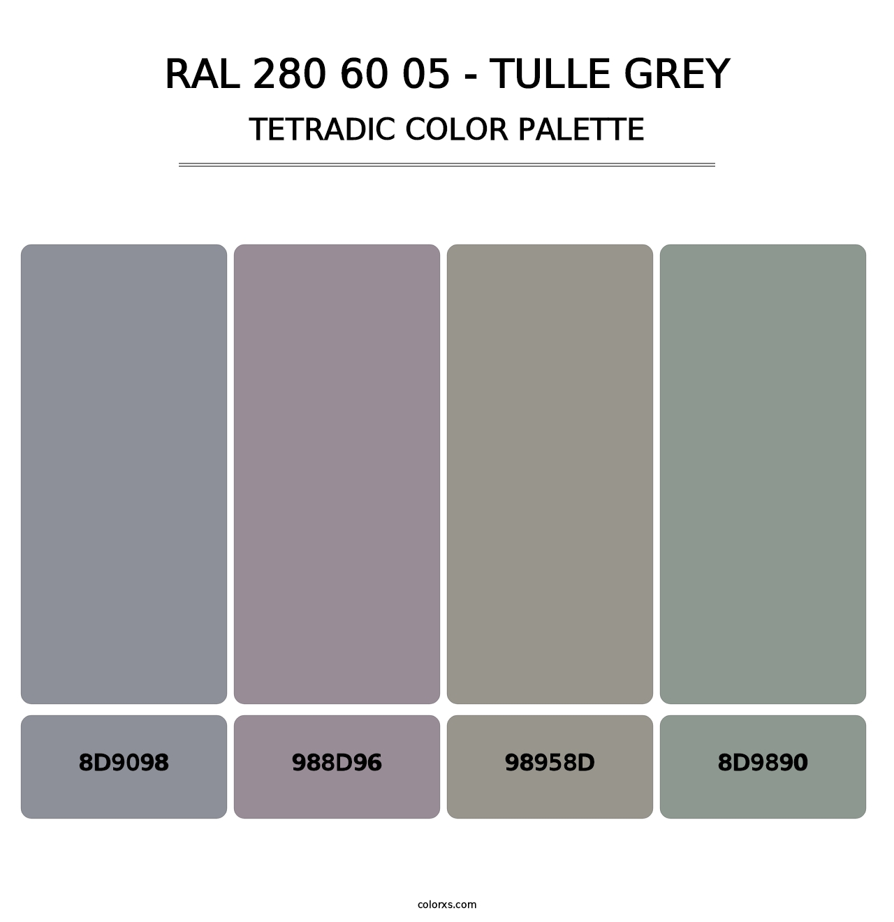 RAL 280 60 05 - Tulle Grey - Tetradic Color Palette