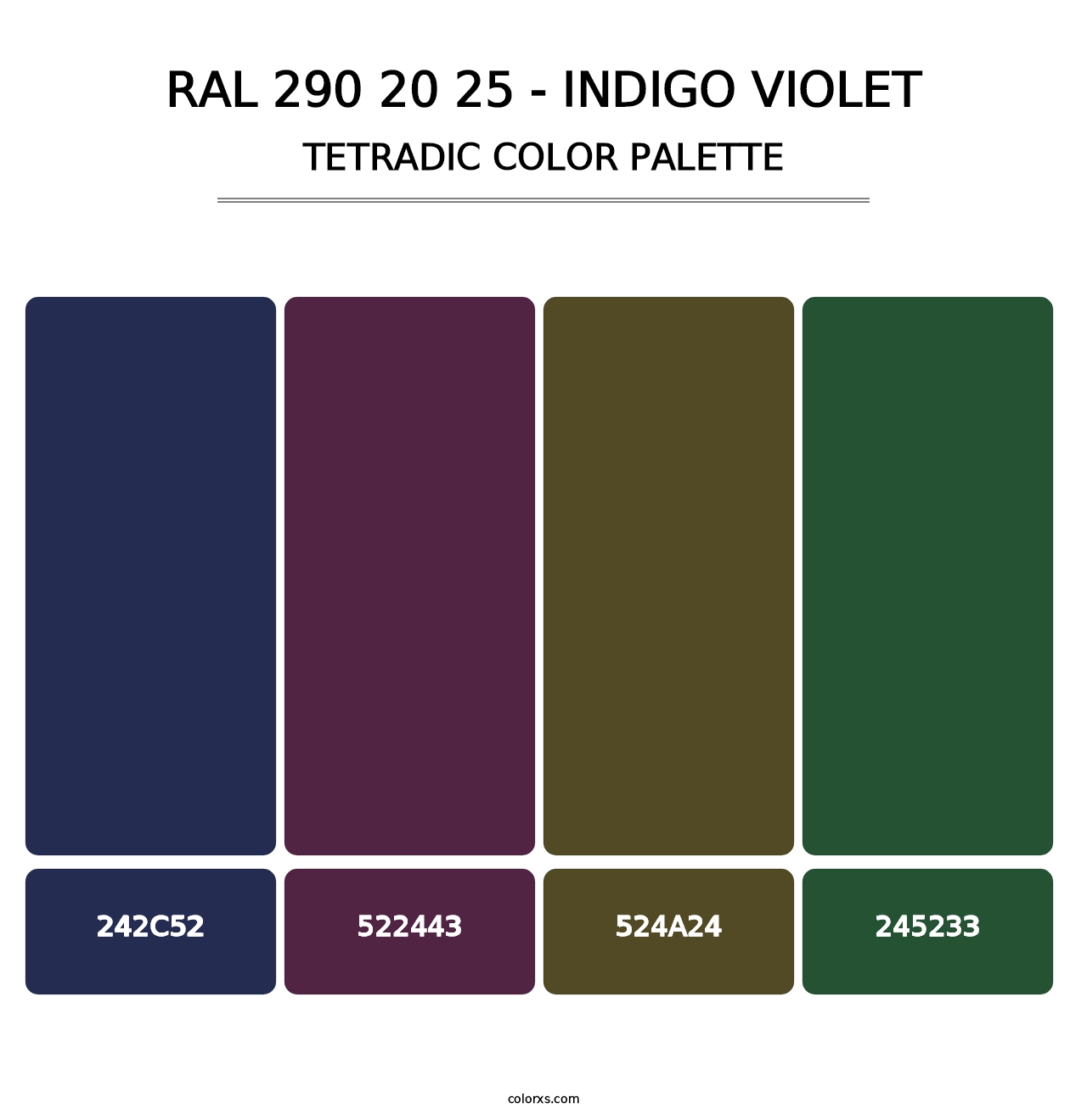 RAL 290 20 25 - Indigo Violet - Tetradic Color Palette