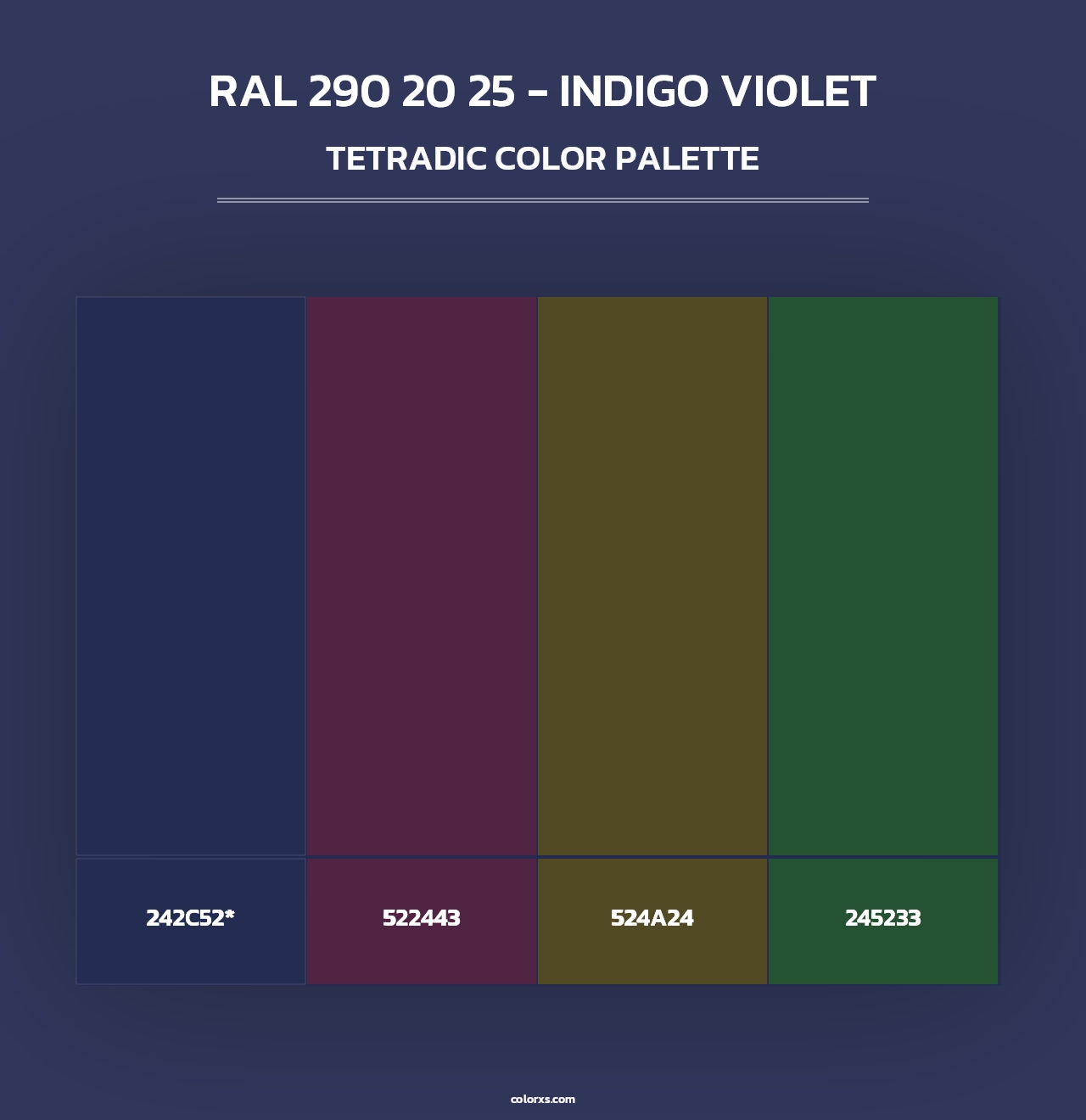 RAL 290 20 25 - Indigo Violet - Tetradic Color Palette