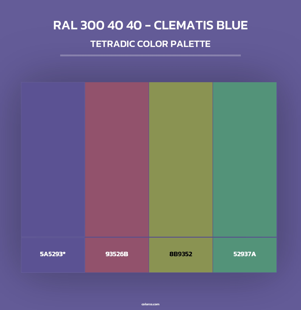 RAL 300 40 40 - Clematis Blue - Tetradic Color Palette
