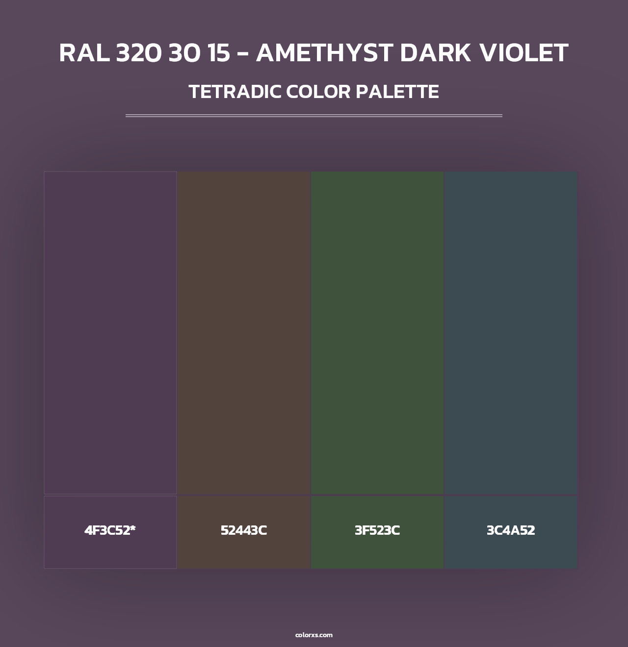 RAL 320 30 15 - Amethyst Dark Violet - Tetradic Color Palette