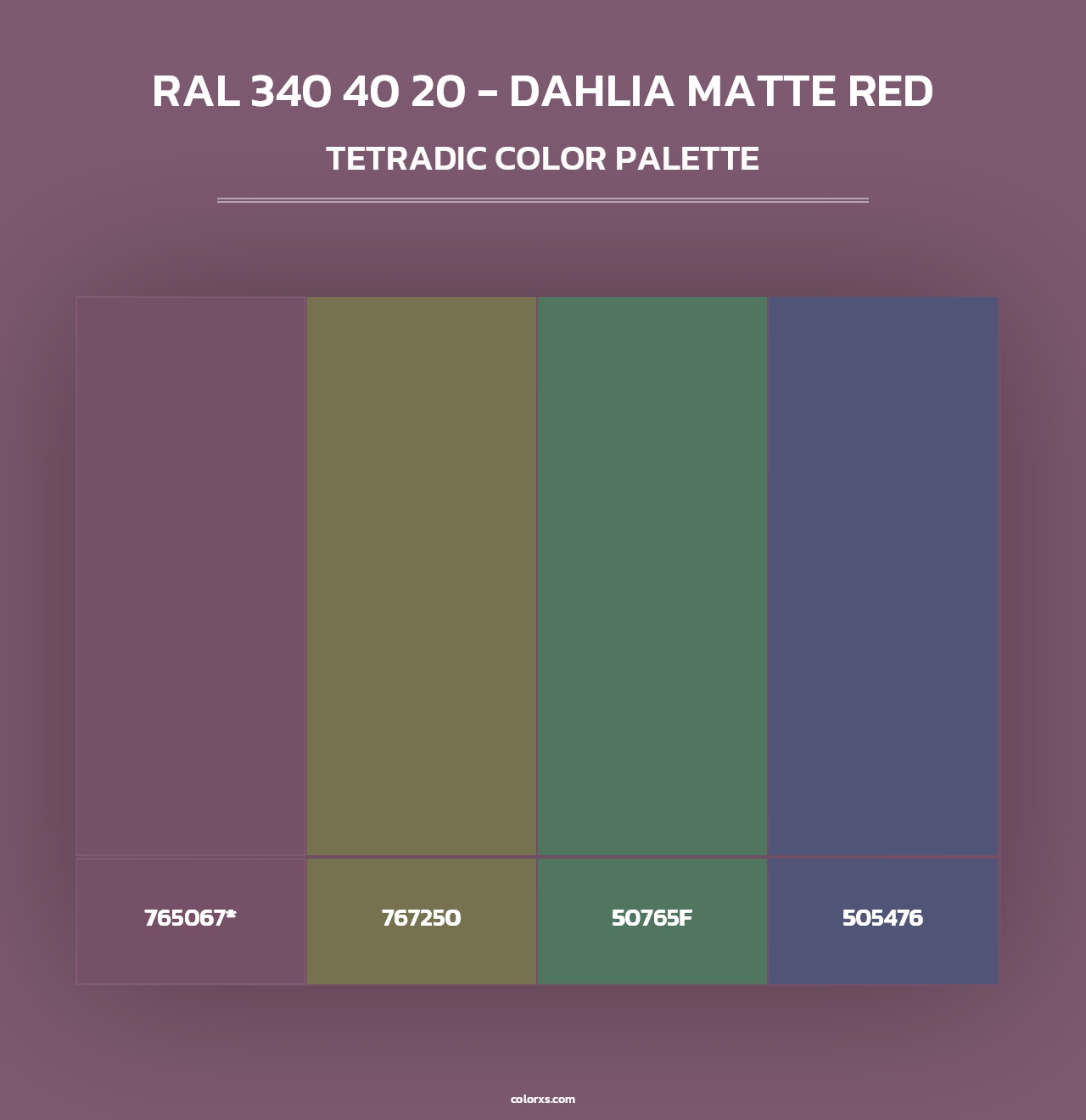 RAL 340 40 20 - Dahlia Matte Red - Tetradic Color Palette
