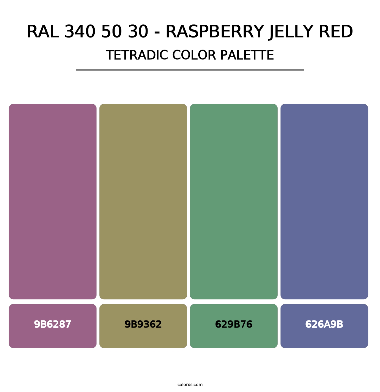 RAL 340 50 30 - Raspberry Jelly Red - Tetradic Color Palette