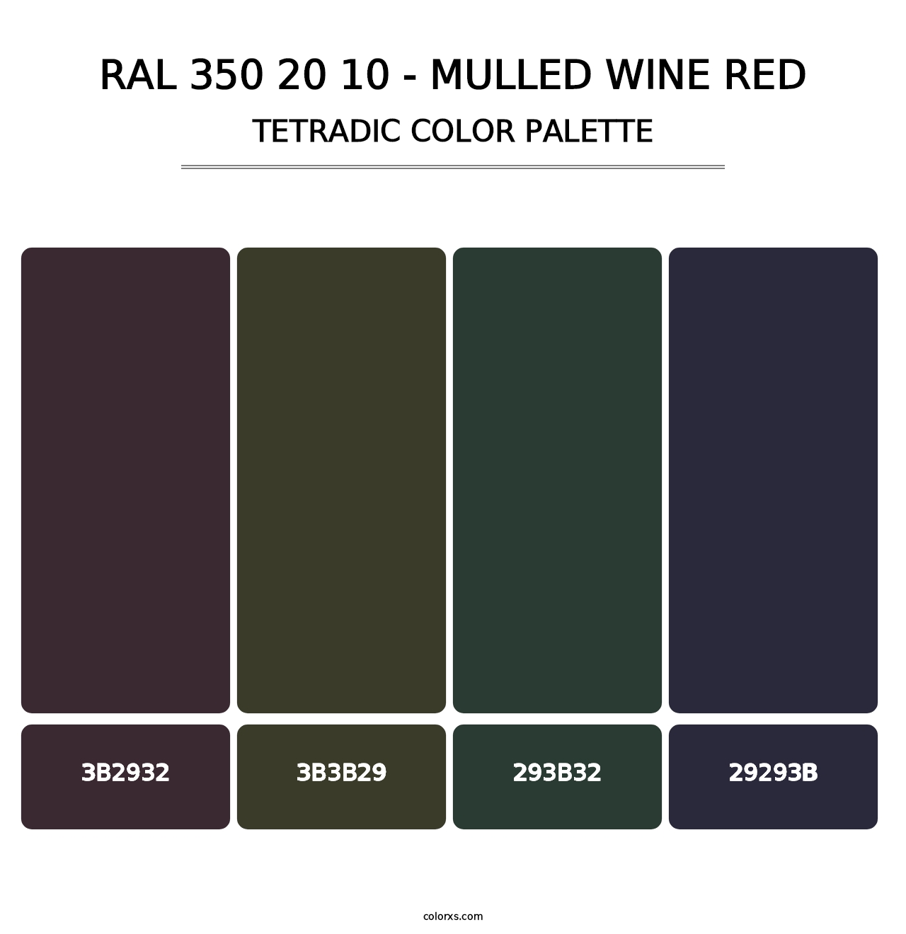 RAL 350 20 10 - Mulled Wine Red - Tetradic Color Palette
