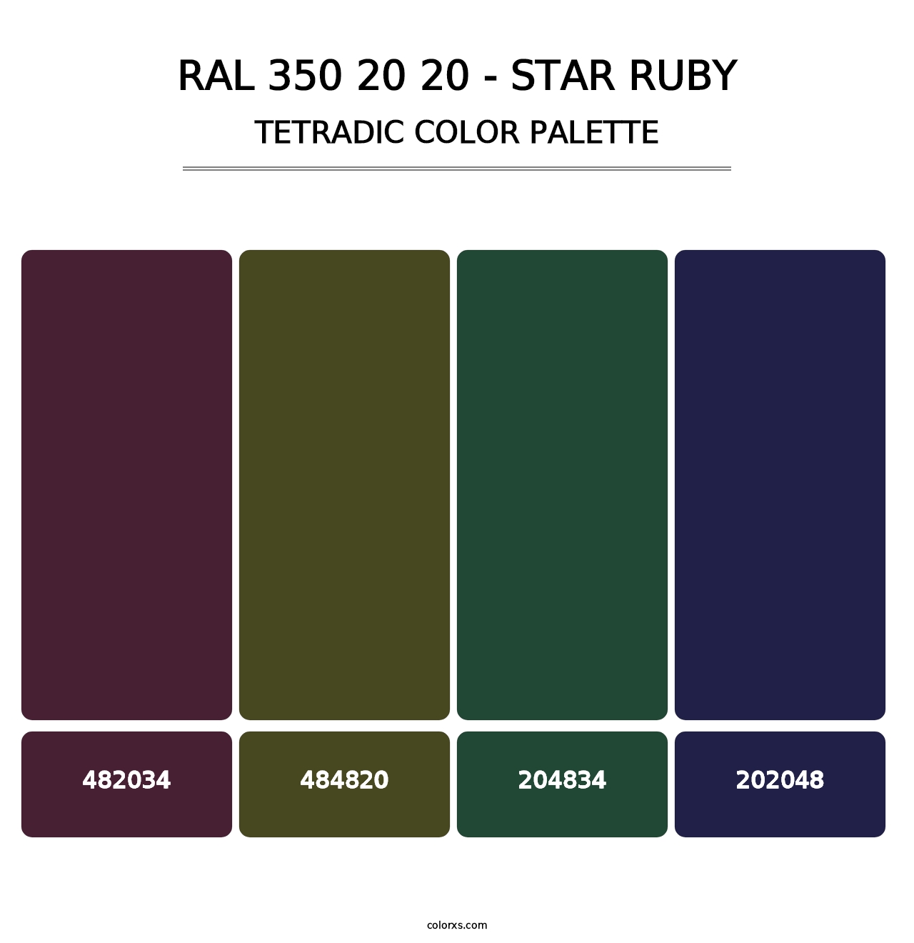 RAL 350 20 20 - Star Ruby - Tetradic Color Palette