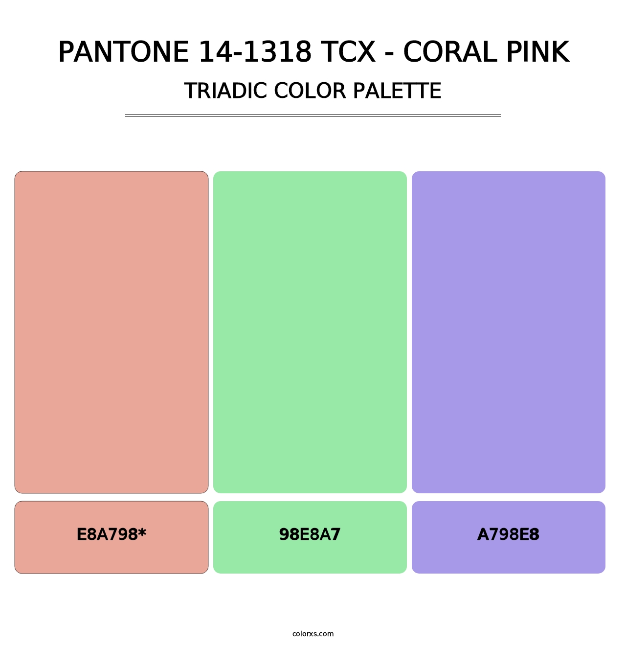 PANTONE 14-1318 TCX - Coral Pink - Triadic Color Palette
