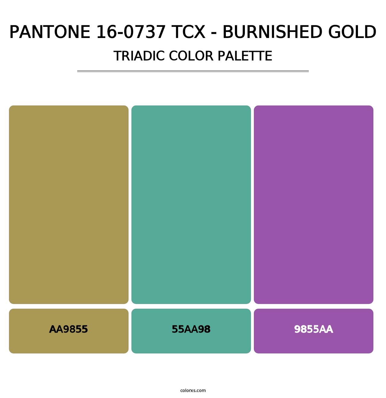 PANTONE 16-0737 TCX - Burnished Gold - Triadic Color Palette