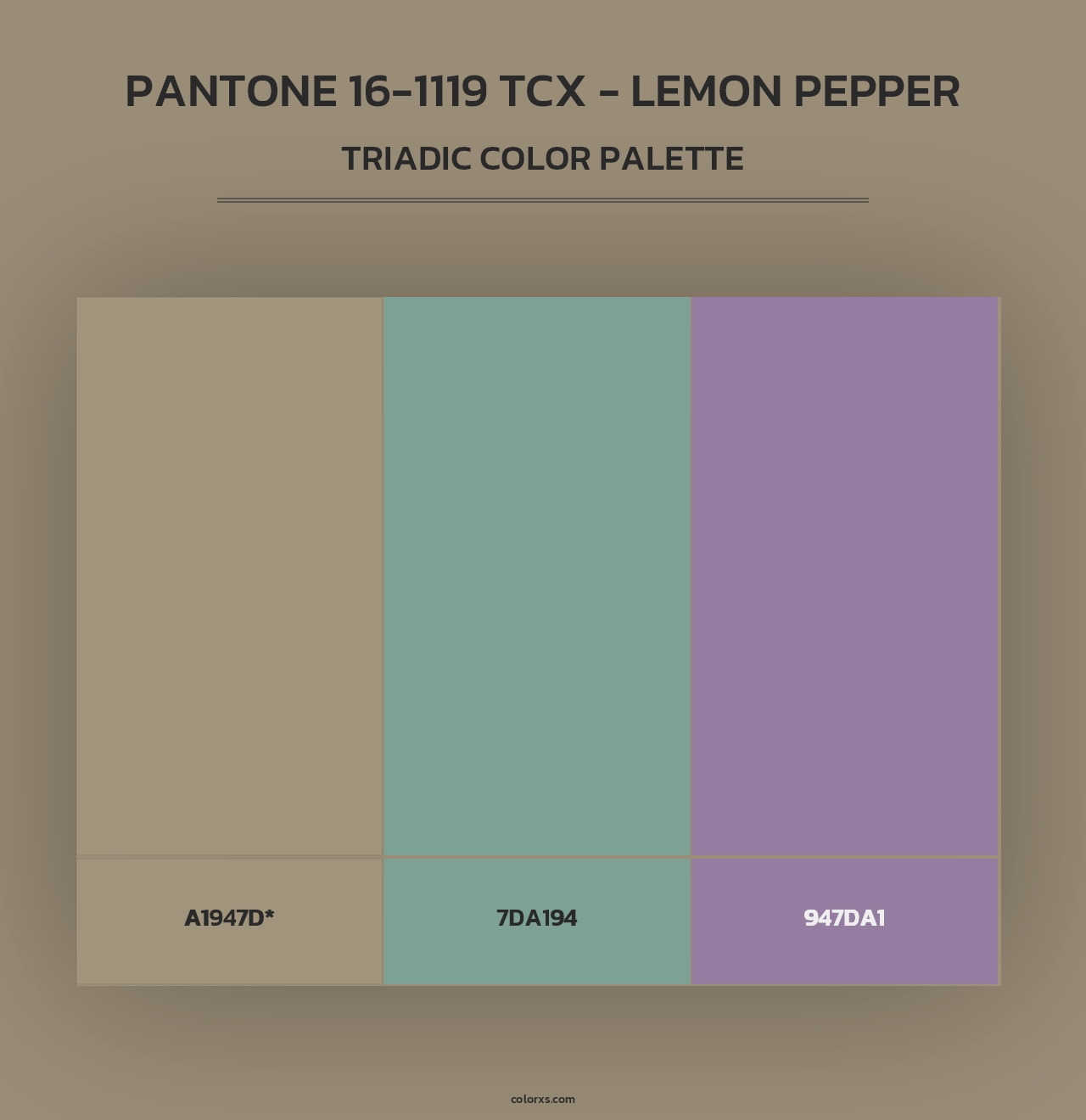 PANTONE 16-1119 TCX - Lemon Pepper - Triadic Color Palette