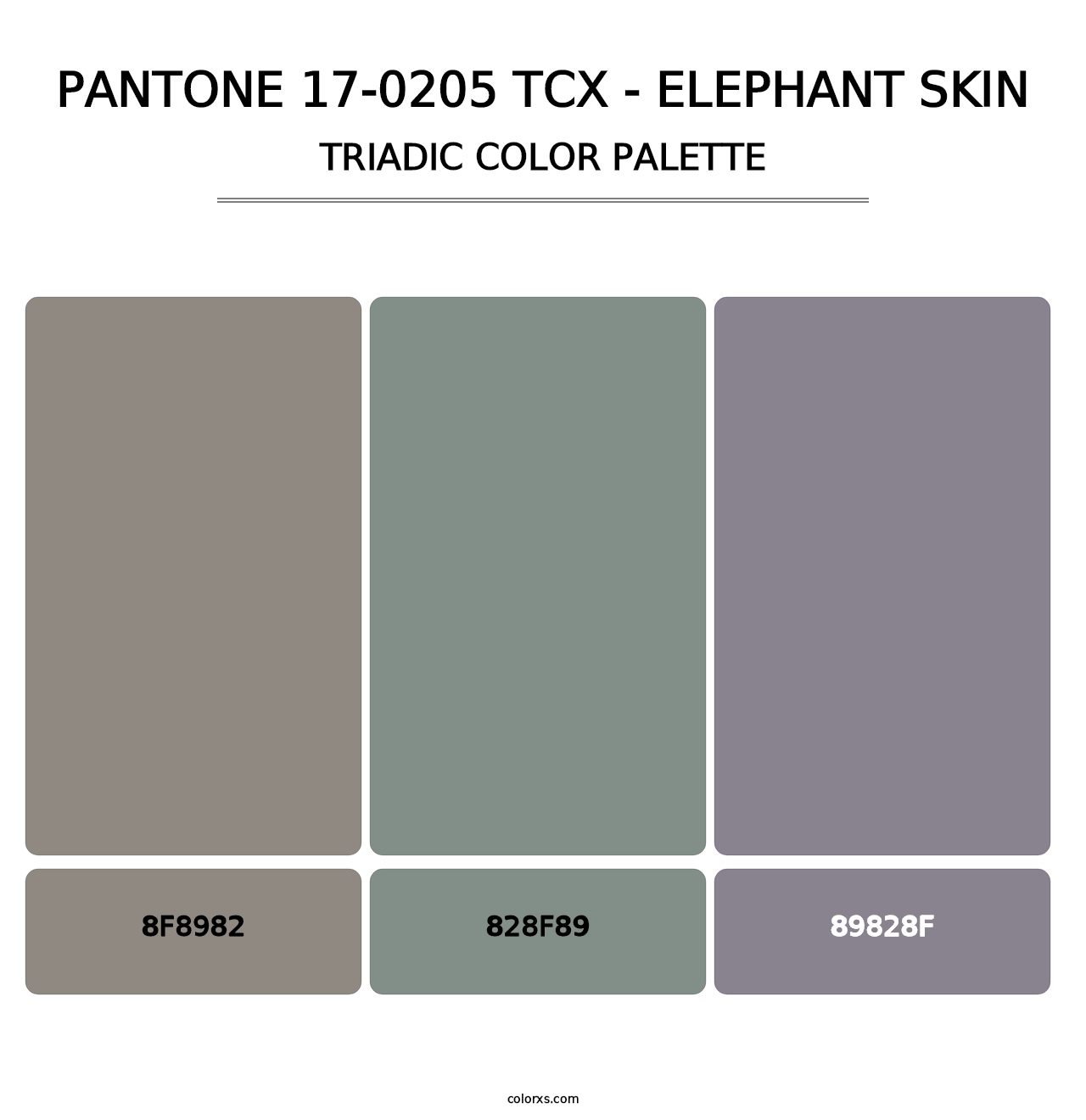 PANTONE 17-0205 TCX - Elephant Skin - Triadic Color Palette