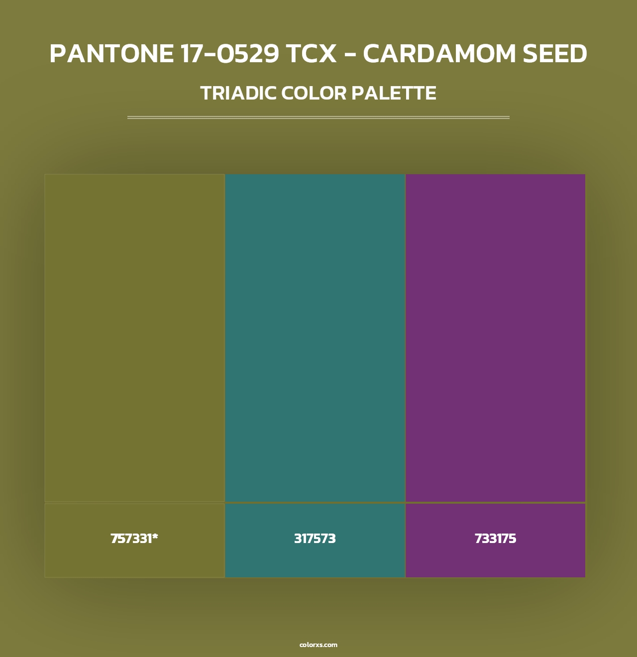 PANTONE 17-0529 TCX - Cardamom Seed - Triadic Color Palette