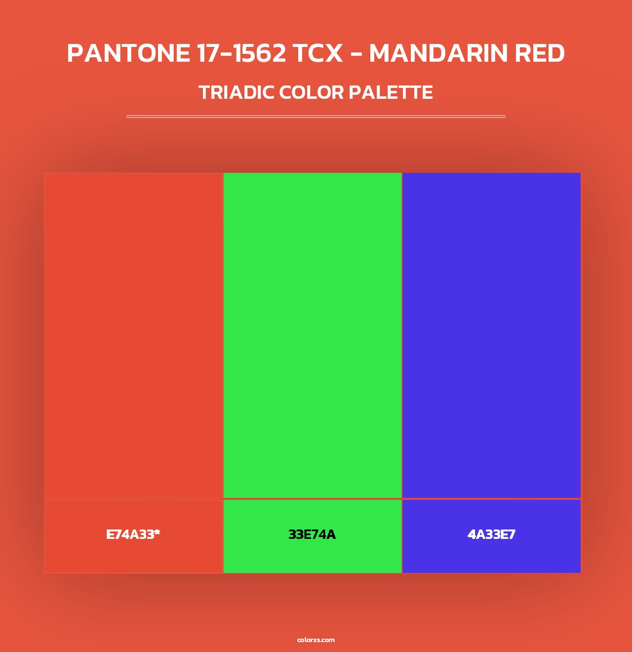 PANTONE 17-1562 TCX - Mandarin Red - Triadic Color Palette