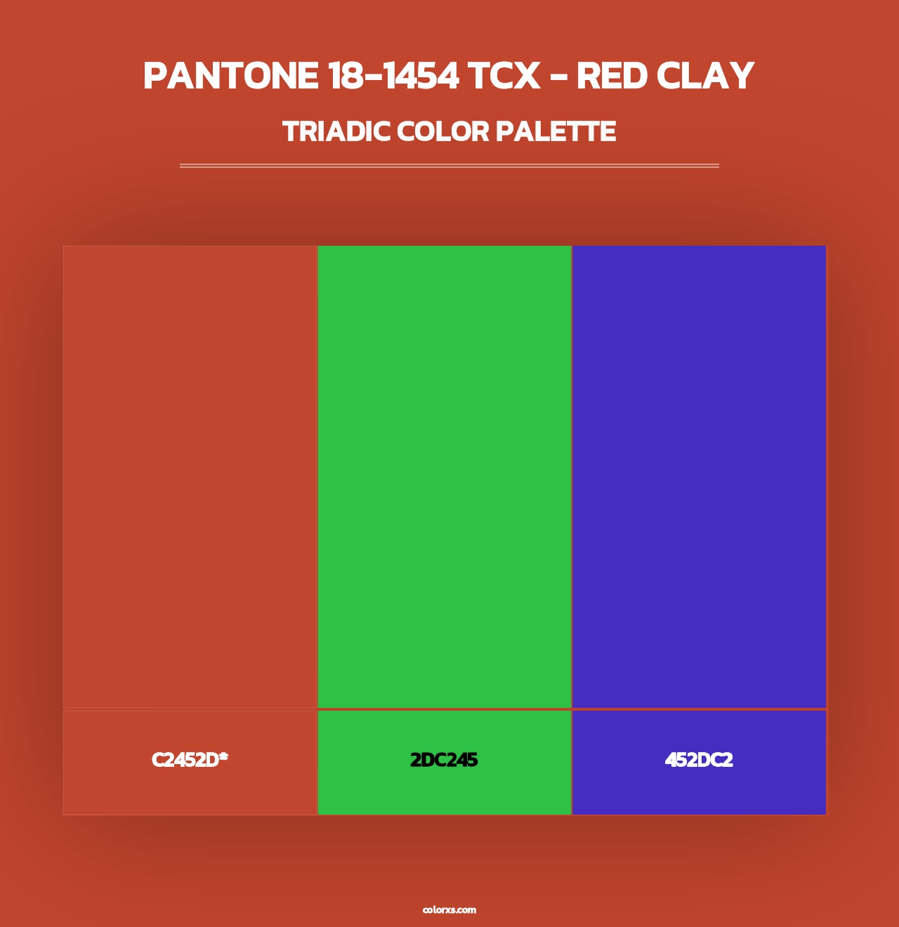 PANTONE 18-1454 TCX - Red Clay - Triadic Color Palette