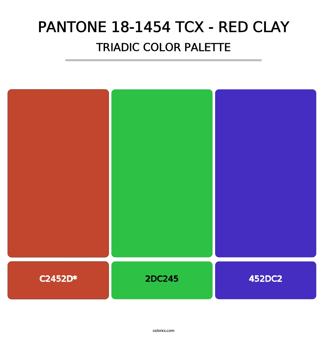 PANTONE 18-1454 TCX - Red Clay - Triadic Color Palette