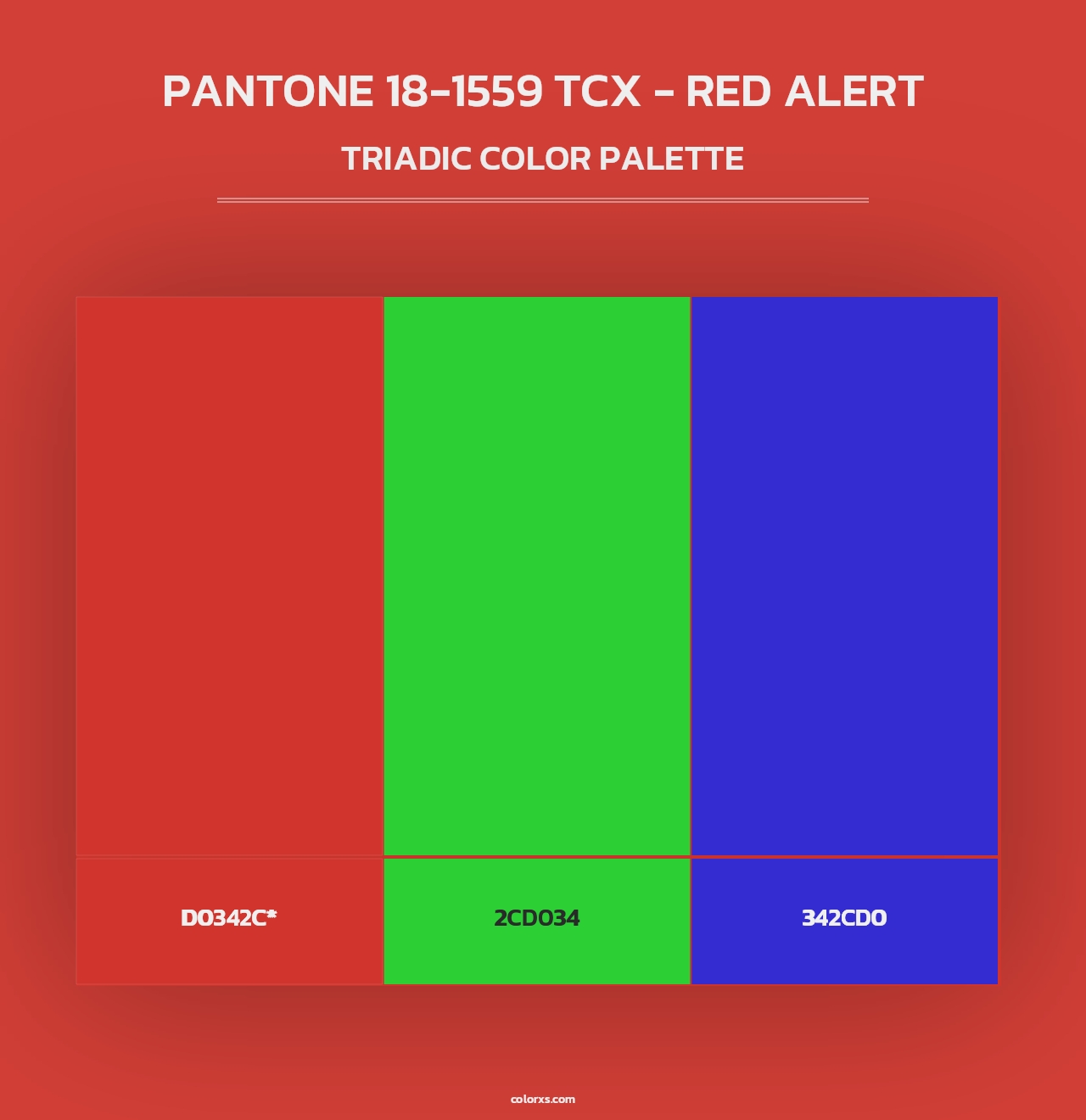 PANTONE 18-1559 TCX - Red Alert - Triadic Color Palette