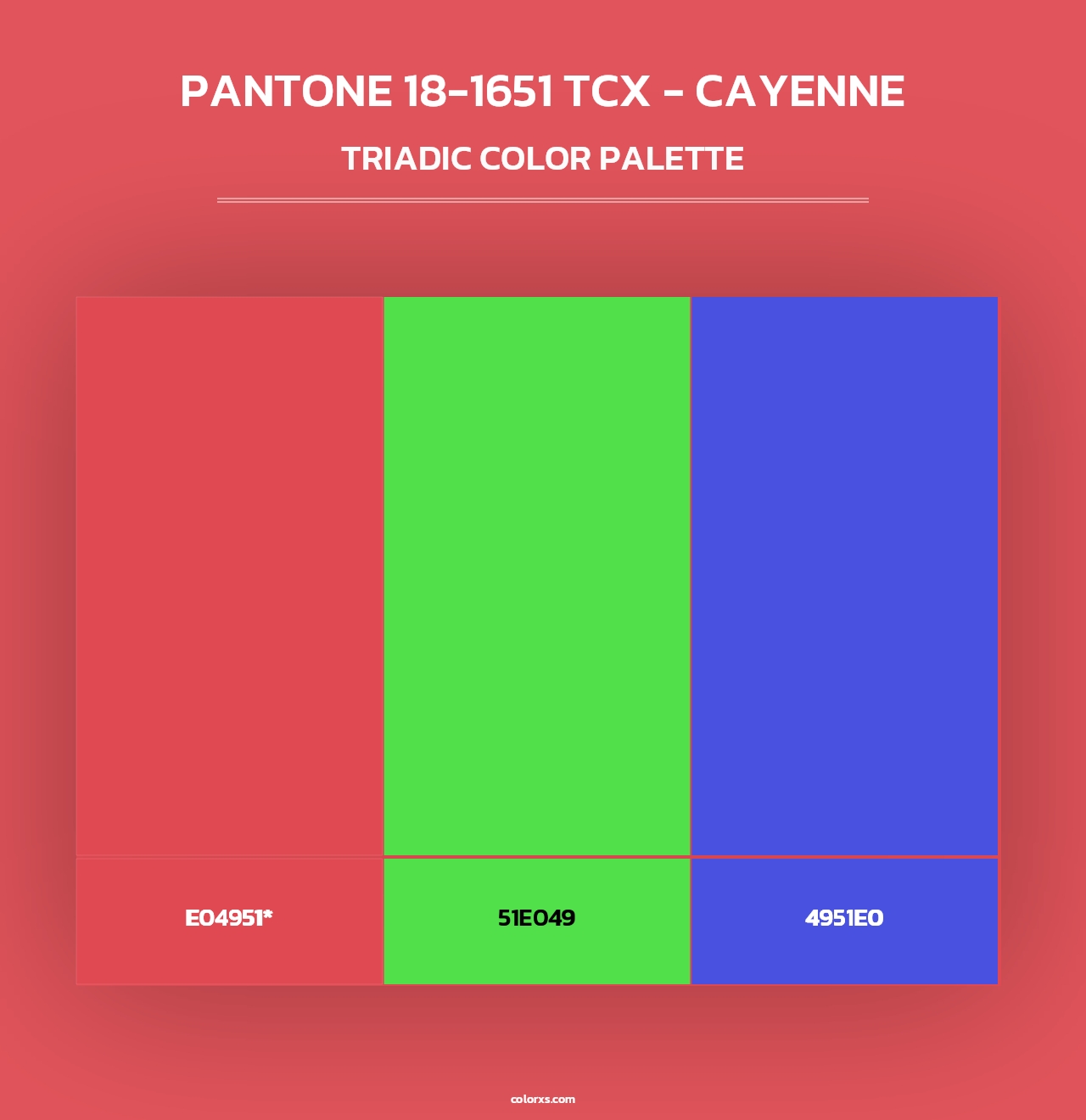 PANTONE 18-1651 TCX - Cayenne - Triadic Color Palette