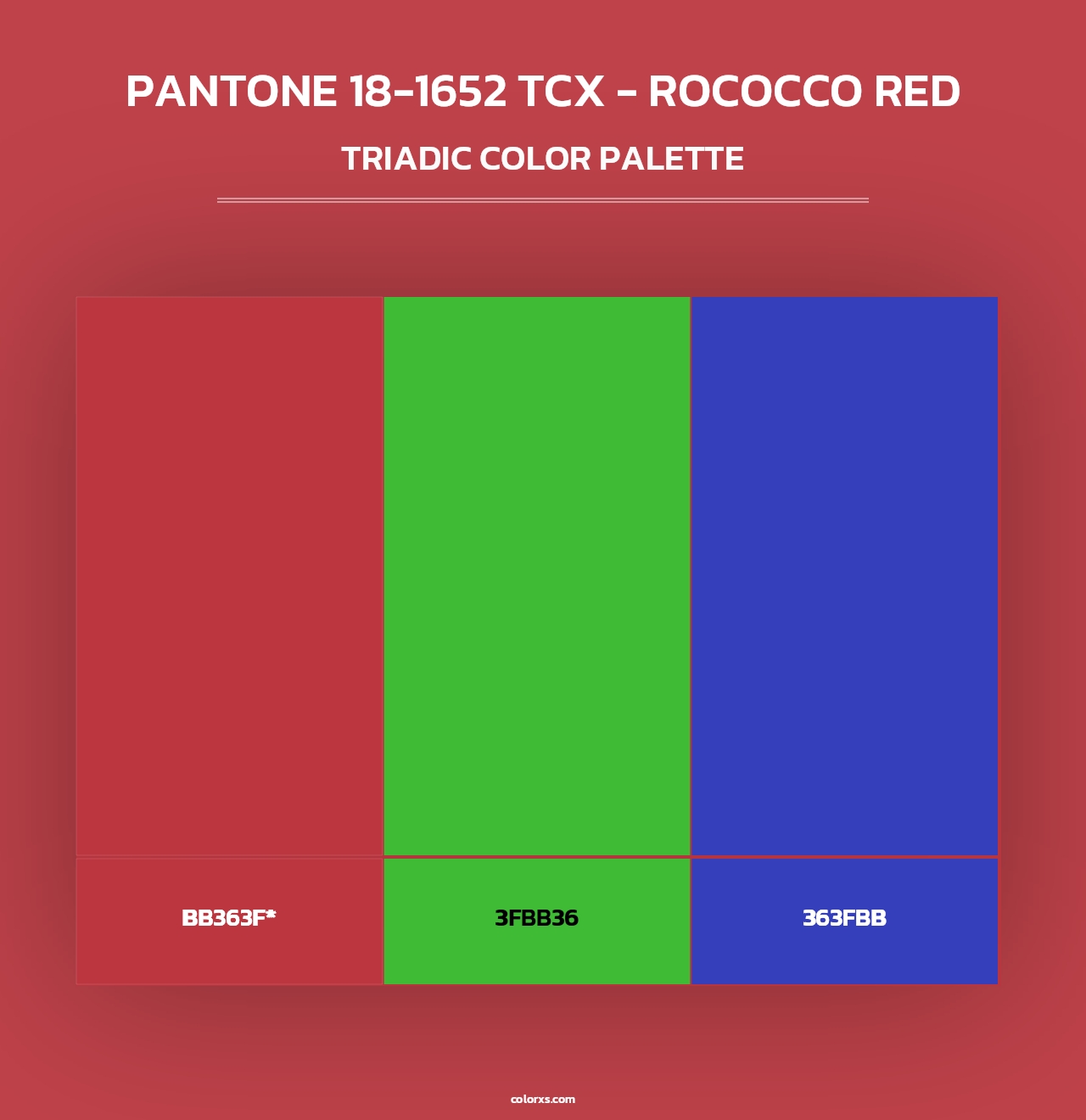 PANTONE 18-1652 TCX - Rococco Red - Triadic Color Palette