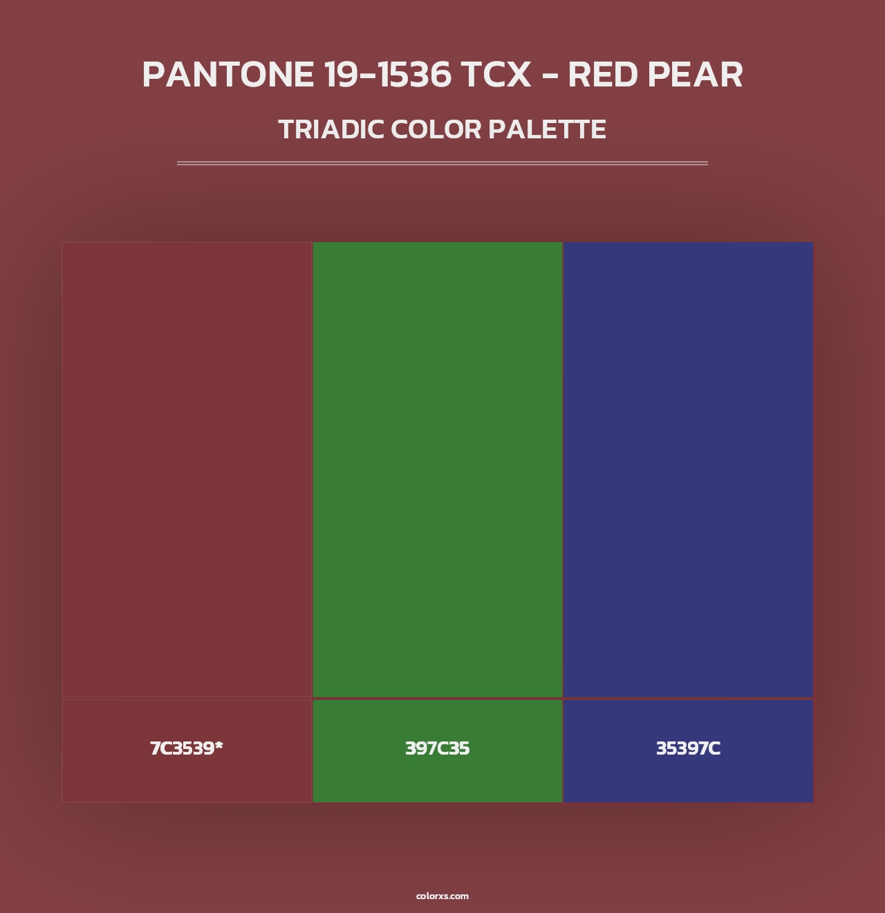 PANTONE 19-1536 TCX - Red Pear - Triadic Color Palette