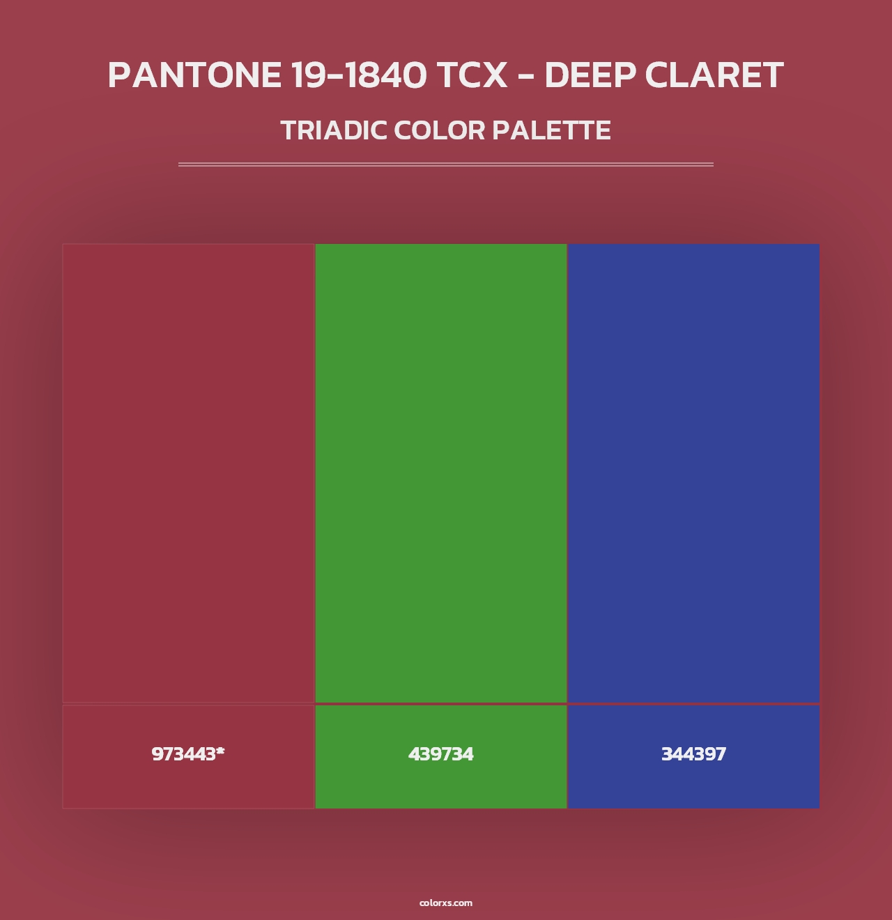 PANTONE 19-1840 TCX - Deep Claret - Triadic Color Palette