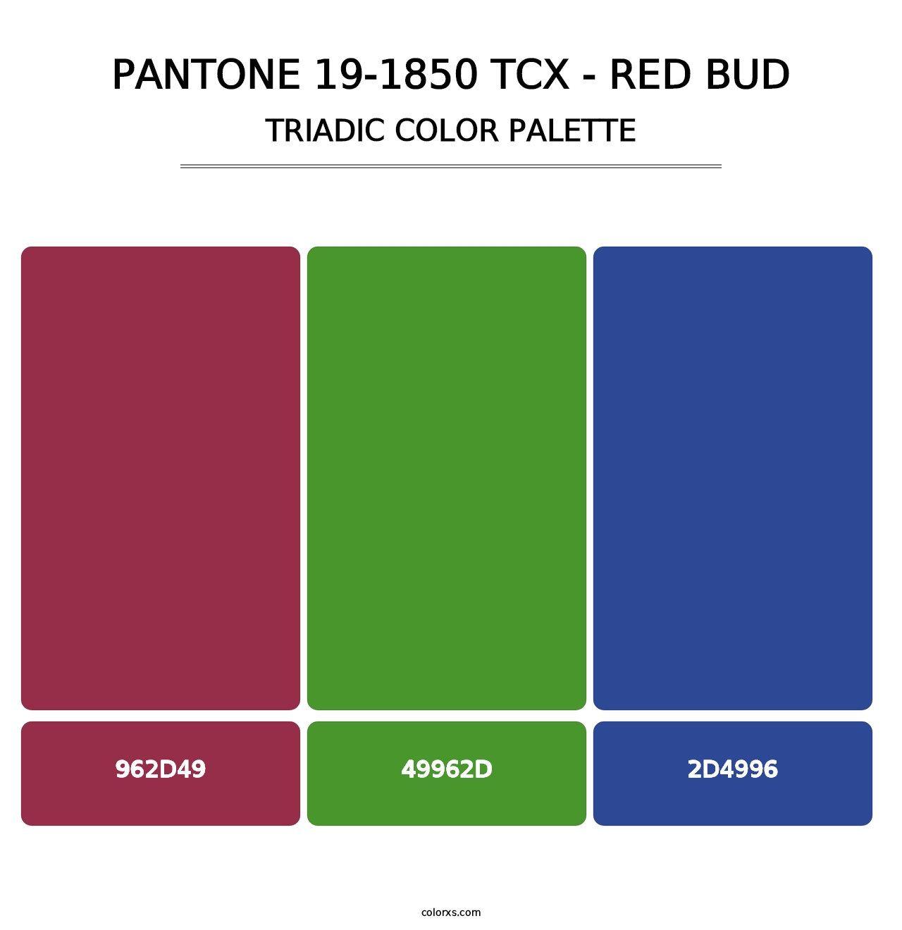 PANTONE 19-1850 TCX - Red Bud - Triadic Color Palette