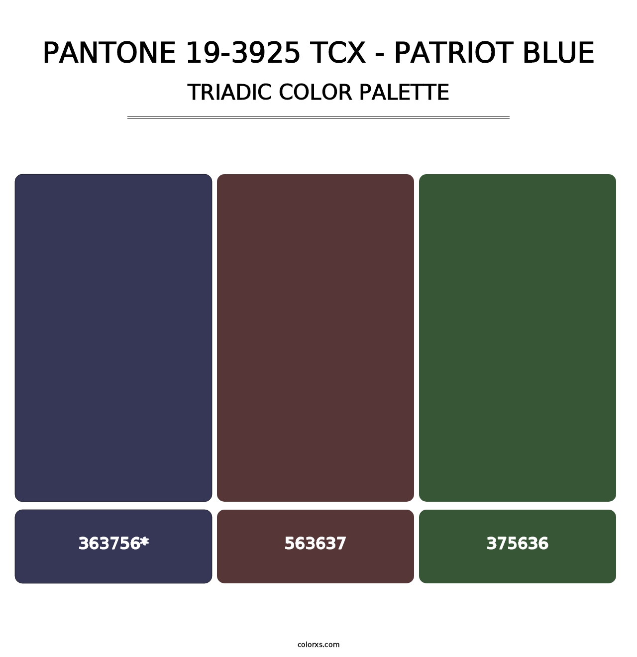 PANTONE 19-3925 TCX - Patriot Blue - Triadic Color Palette
