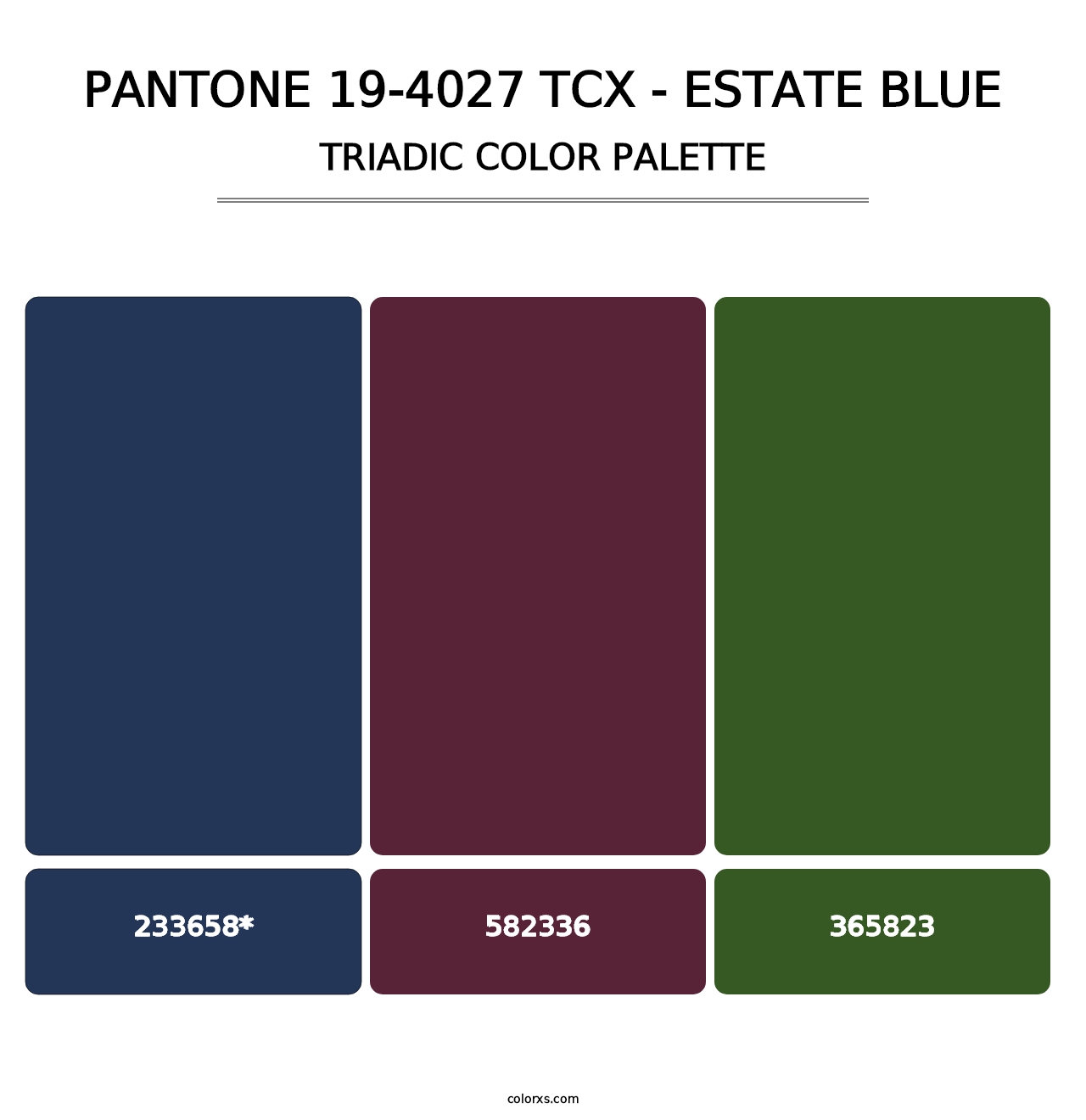 PANTONE 19-4027 TCX - Estate Blue - Triadic Color Palette