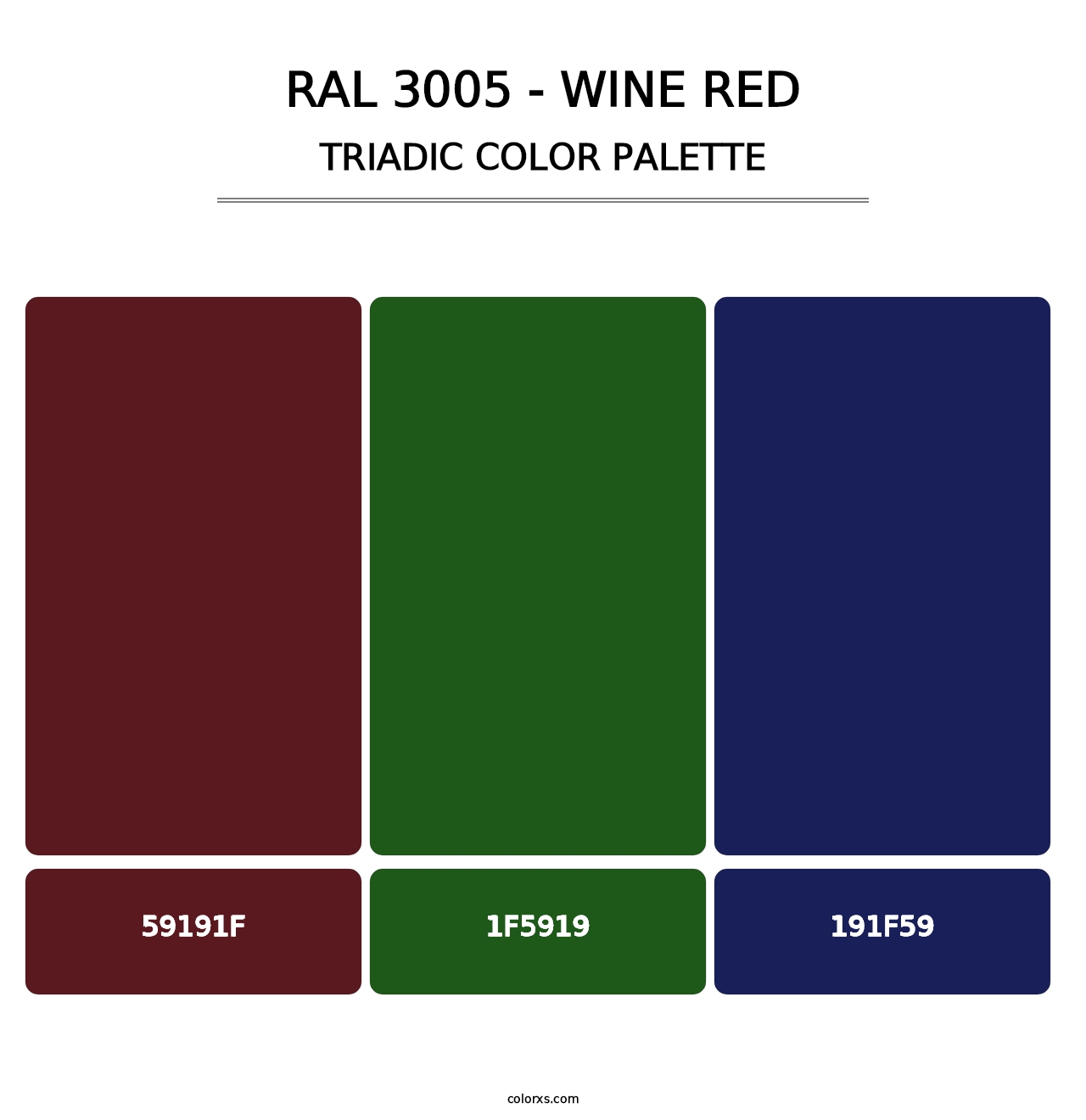 RAL 3005 - Wine Red - Triadic Color Palette
