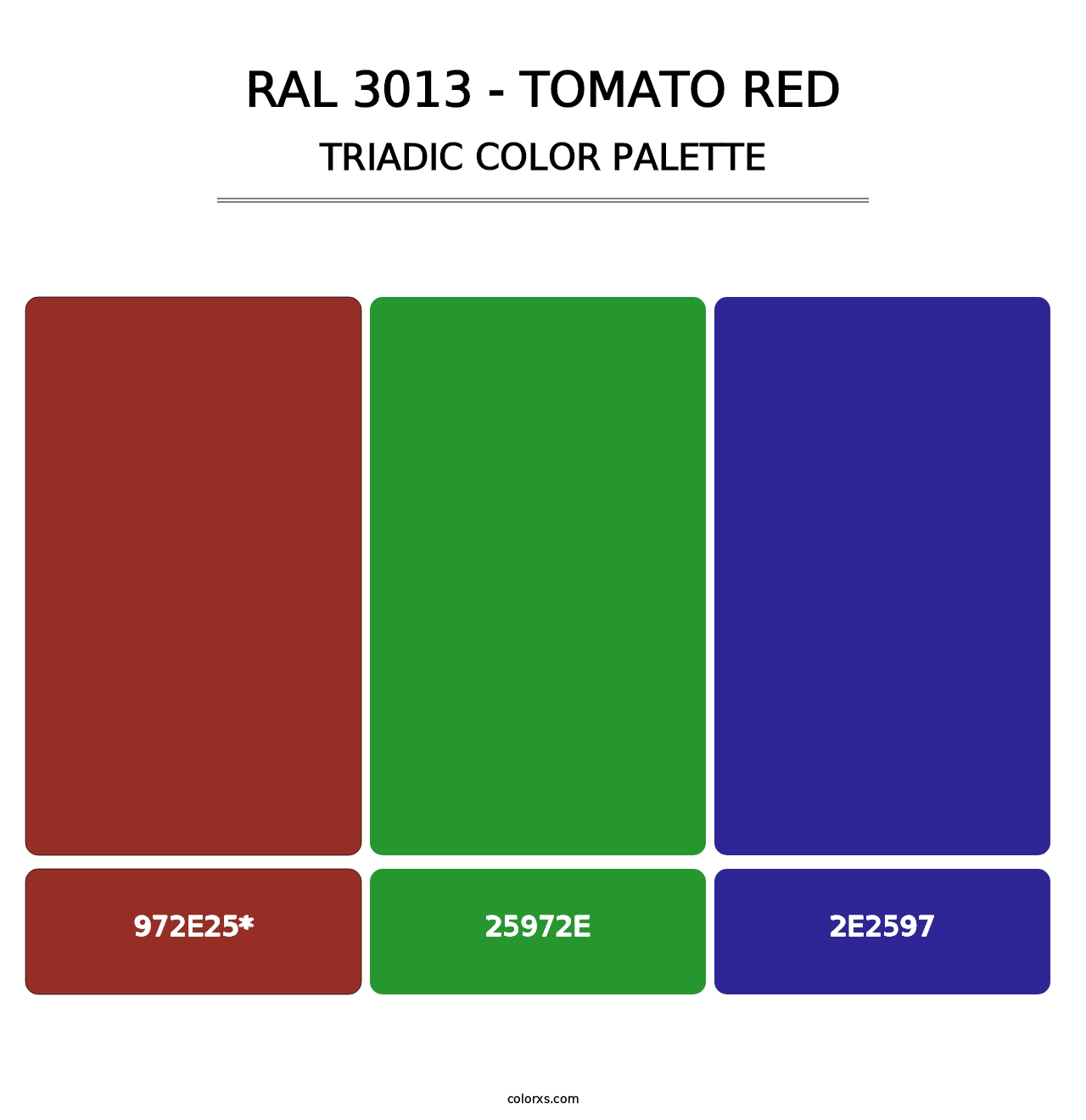 RAL 3013 - Tomato Red - Triadic Color Palette