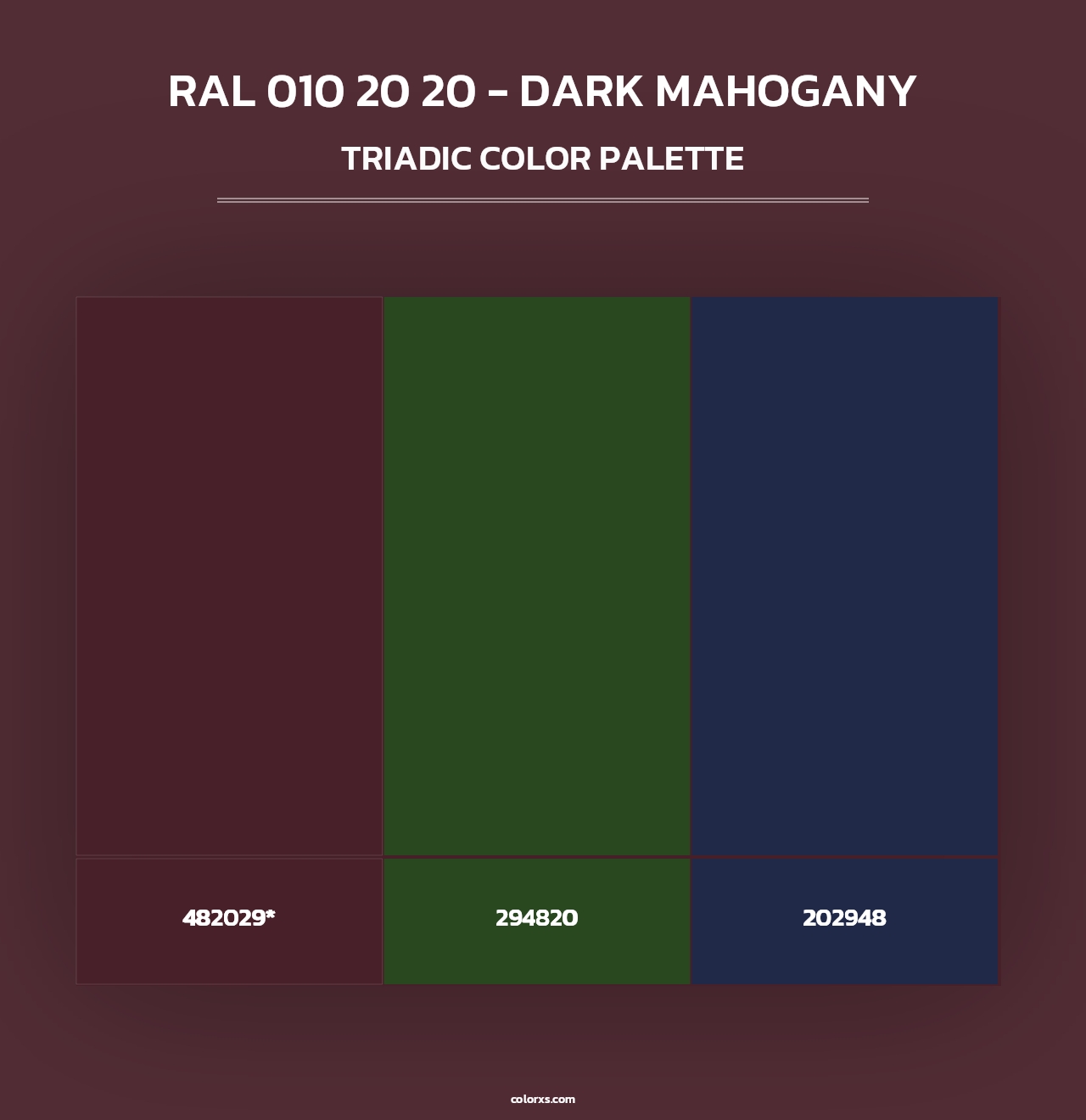 RAL 010 20 20 - Dark Mahogany - Triadic Color Palette