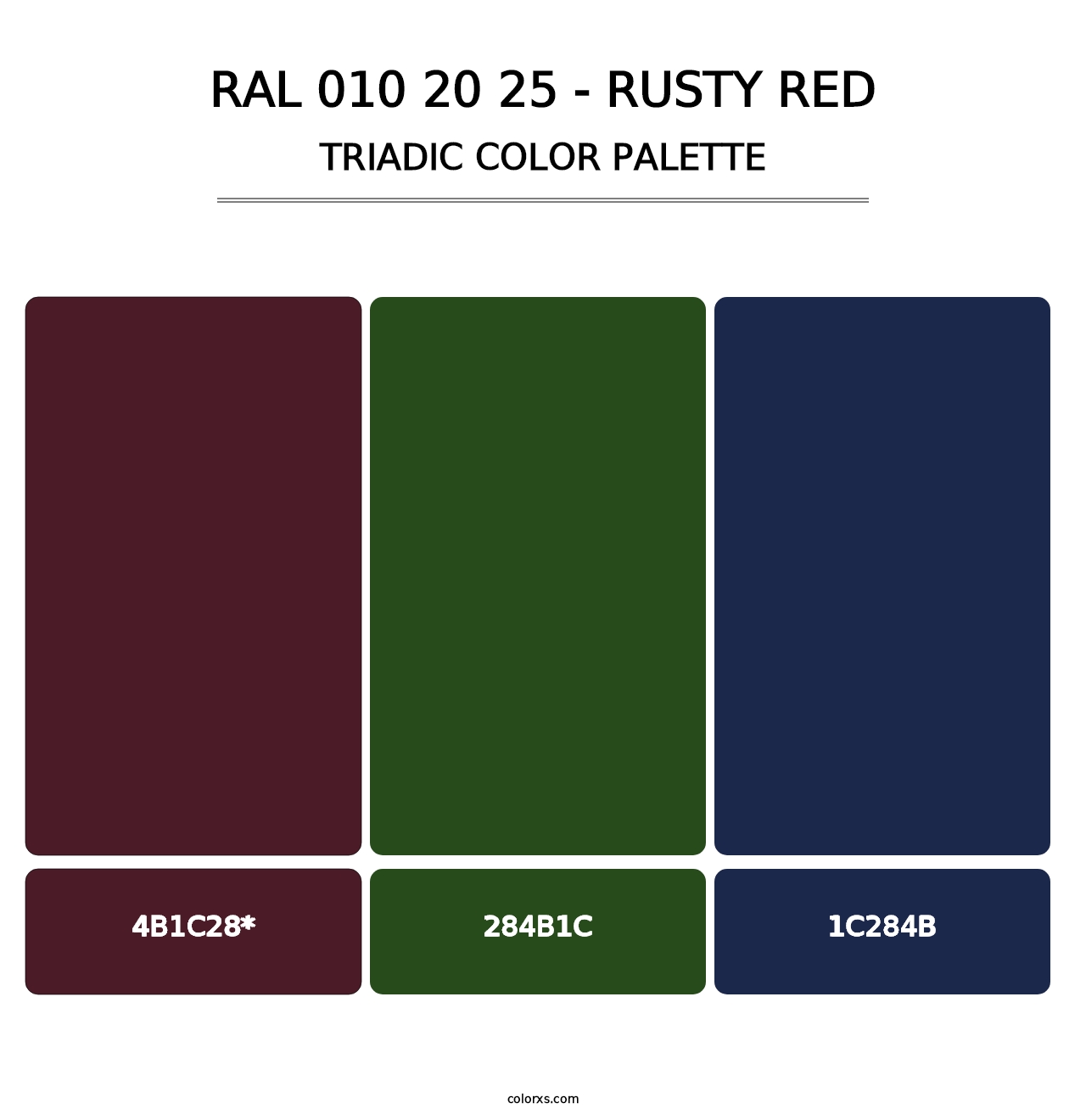 RAL 010 20 25 - Rusty Red - Triadic Color Palette