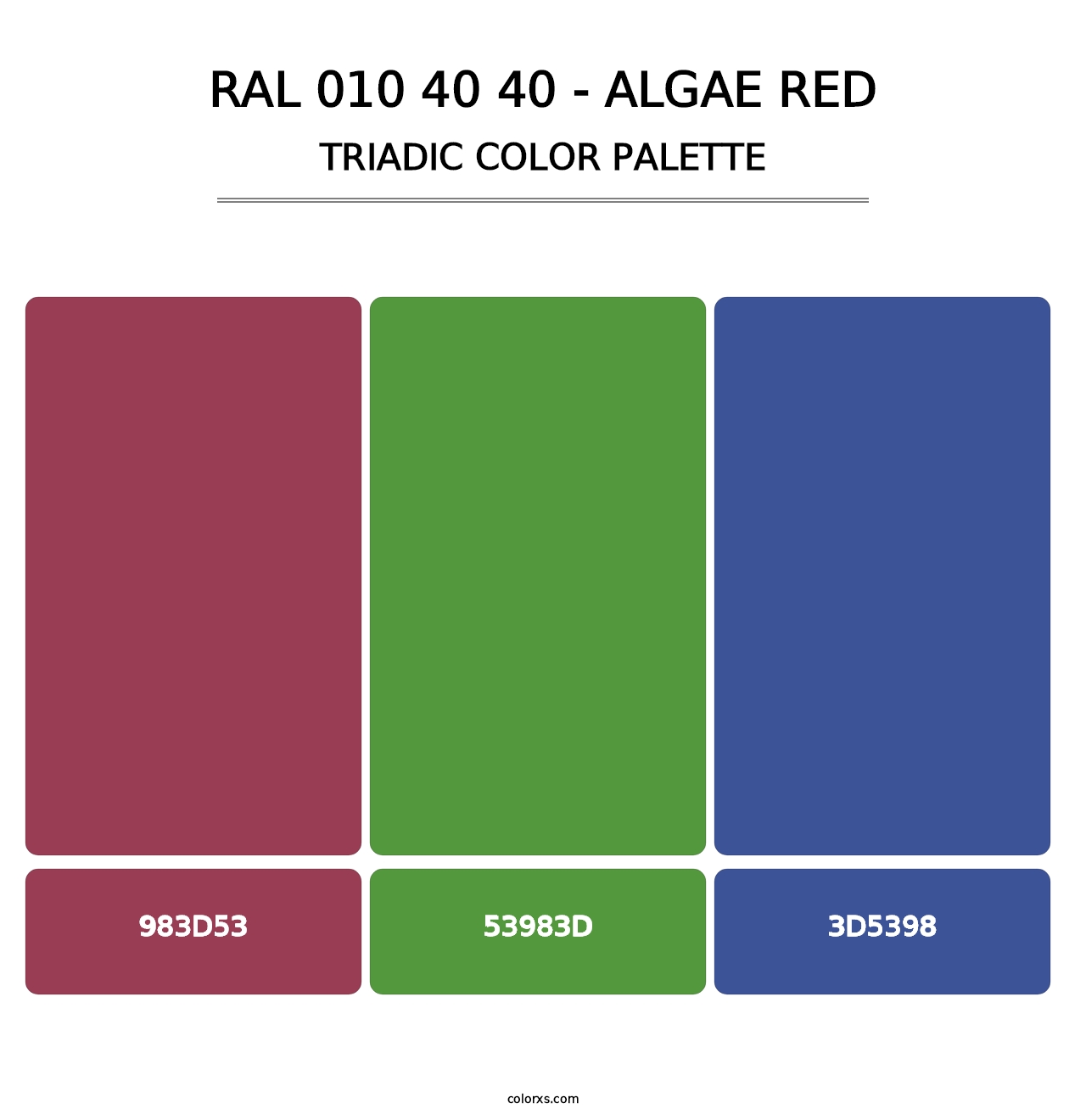 RAL 010 40 40 - Algae Red - Triadic Color Palette