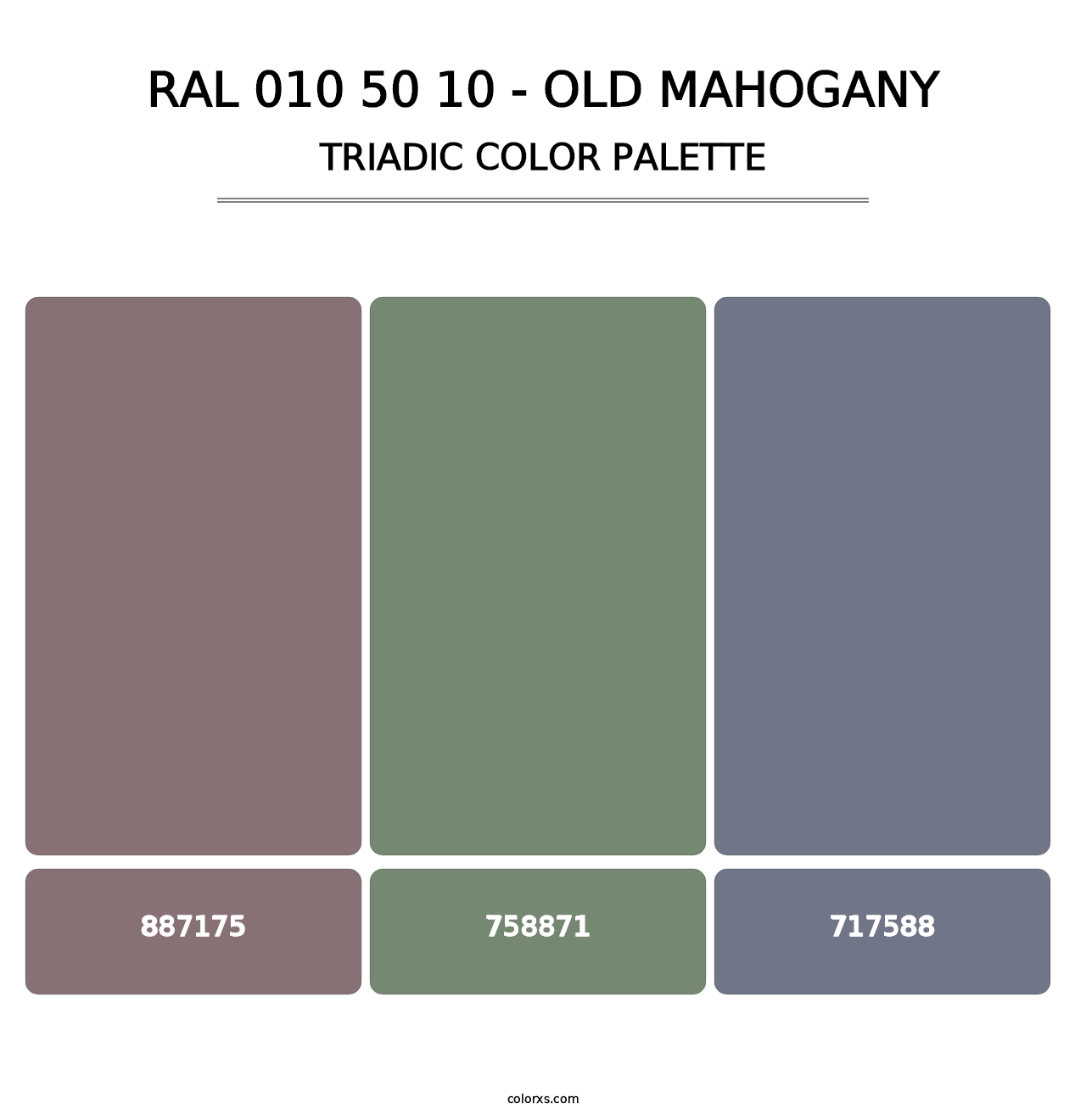 RAL 010 50 10 - Old Mahogany - Triadic Color Palette