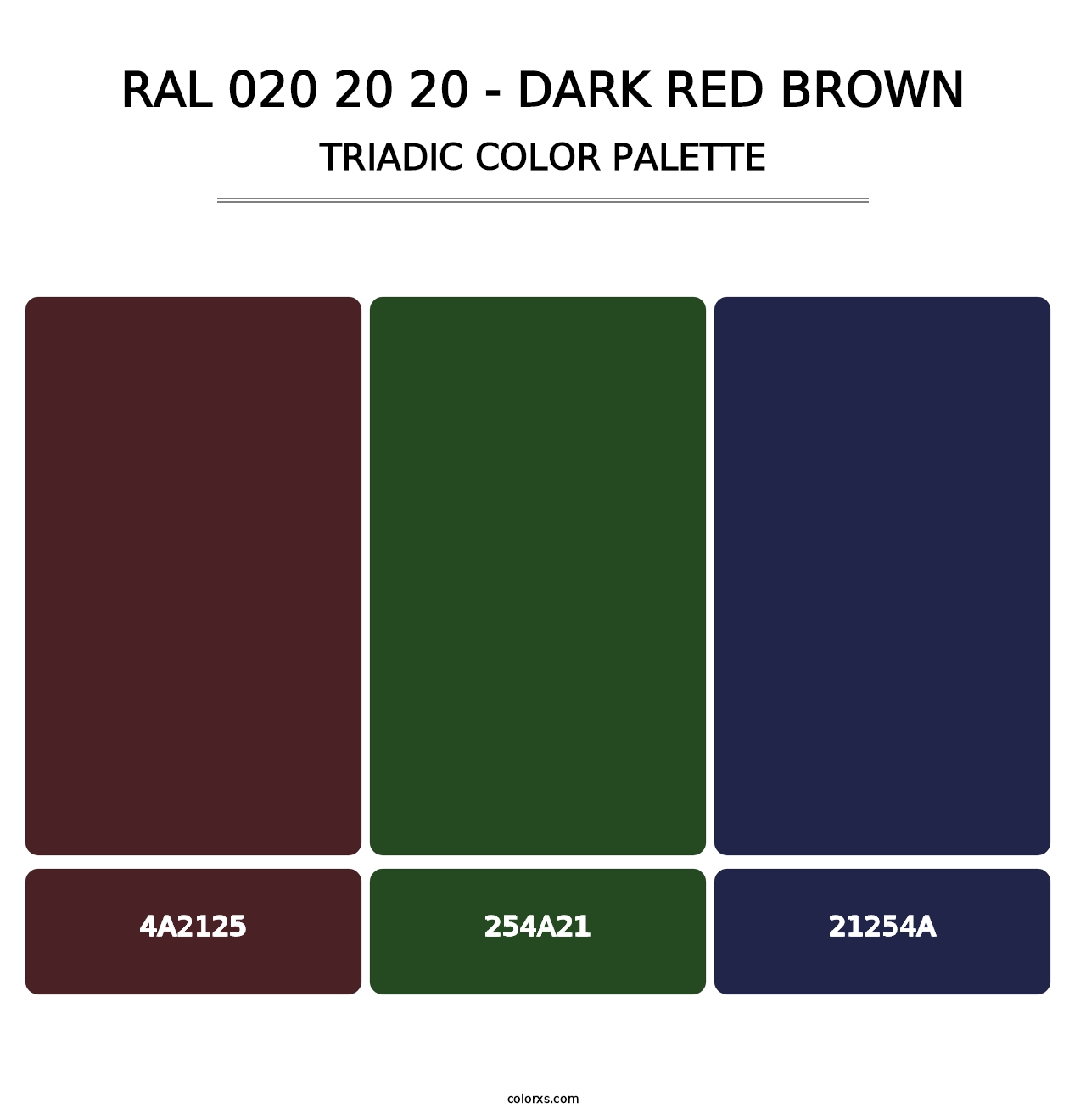 RAL 020 20 20 - Dark Red Brown - Triadic Color Palette