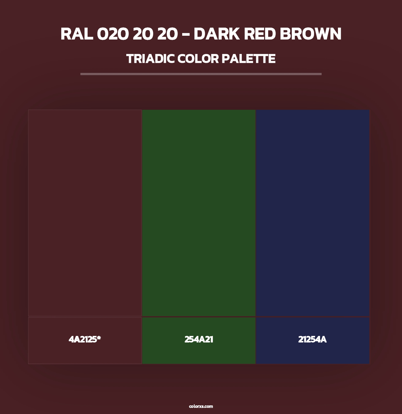 RAL 020 20 20 - Dark Red Brown - Triadic Color Palette