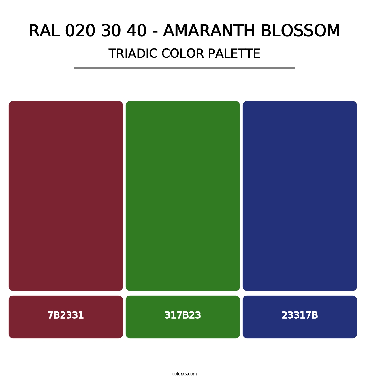 RAL 020 30 40 - Amaranth Blossom - Triadic Color Palette