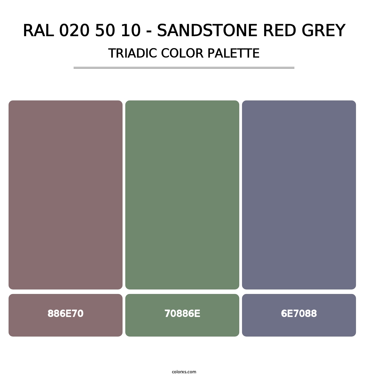 RAL 020 50 10 - Sandstone Red Grey - Triadic Color Palette