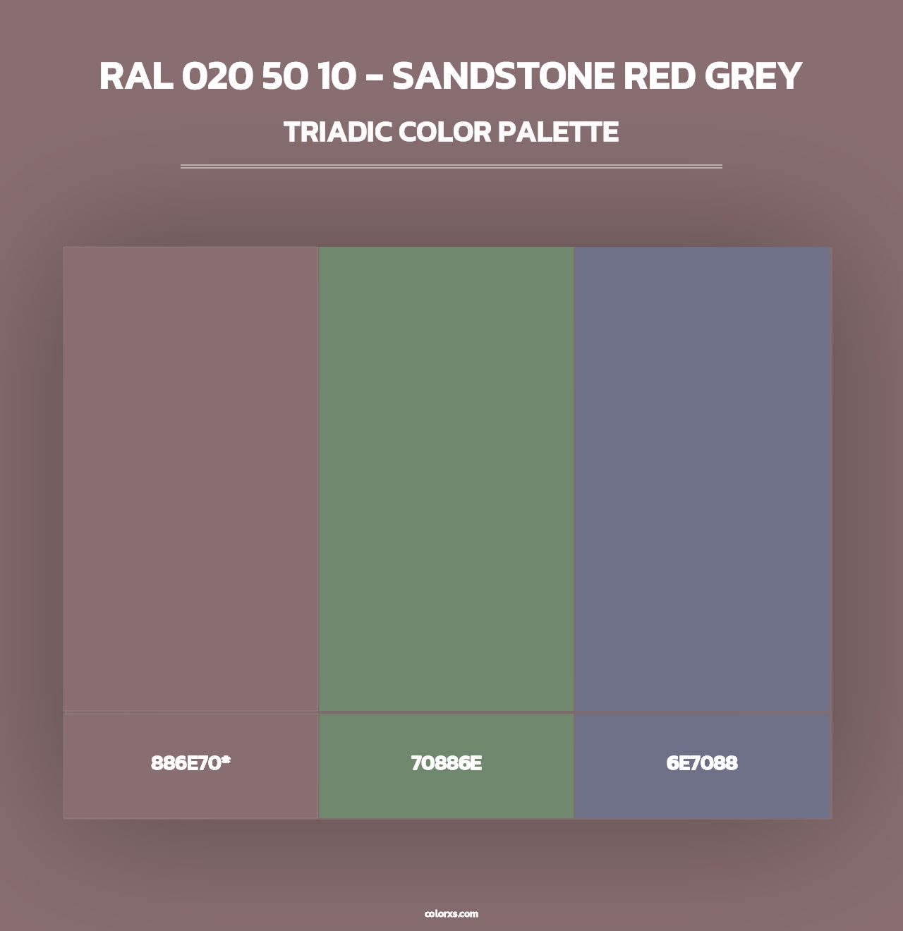RAL 020 50 10 - Sandstone Red Grey - Triadic Color Palette