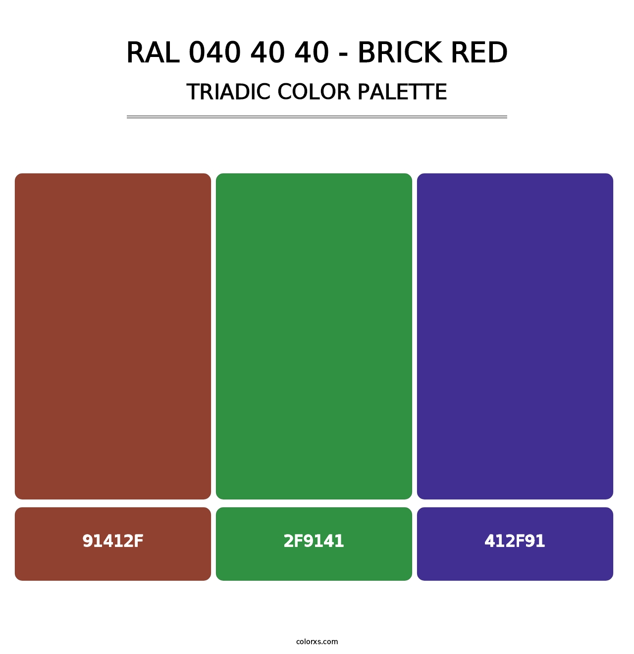 RAL 040 40 40 - Brick Red - Triadic Color Palette