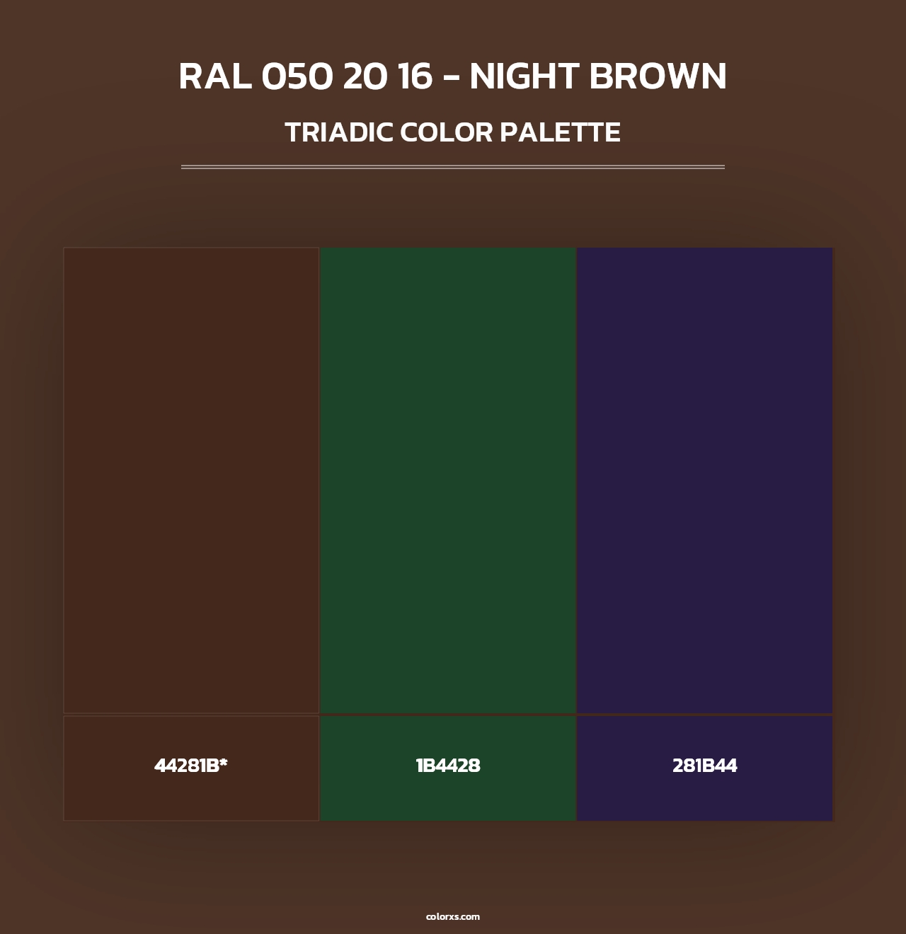 RAL 050 20 16 - Night Brown - Triadic Color Palette