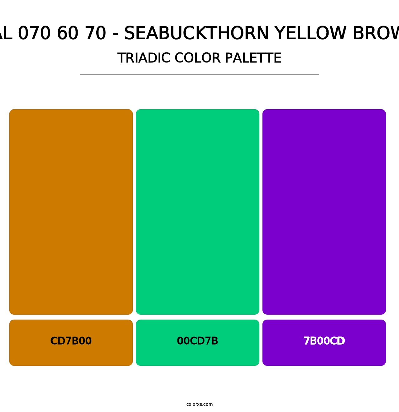 RAL 070 60 70 - Seabuckthorn Yellow Brown - Triadic Color Palette