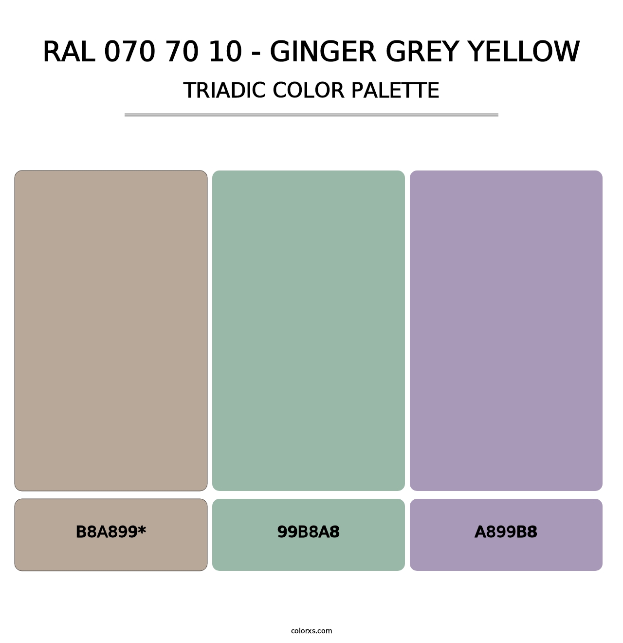RAL 070 70 10 - Ginger Grey Yellow - Triadic Color Palette