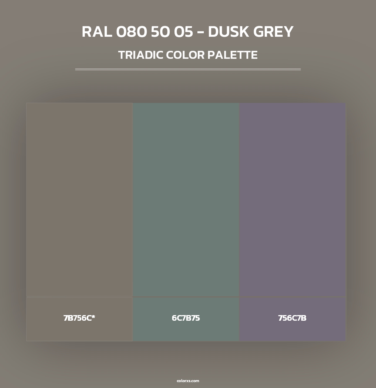 RAL 080 50 05 - Dusk Grey - Triadic Color Palette