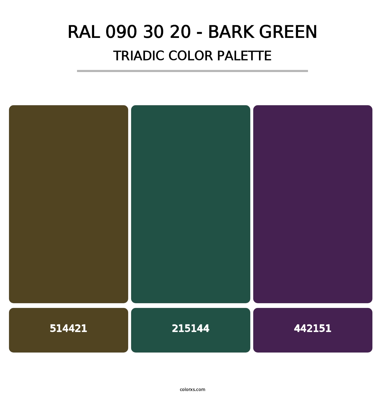RAL 090 30 20 - Bark Green - Triadic Color Palette