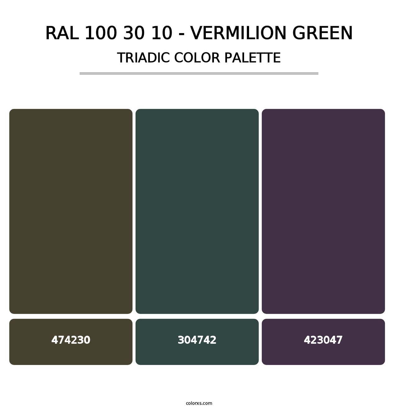 RAL 100 30 10 - Vermilion Green - Triadic Color Palette
