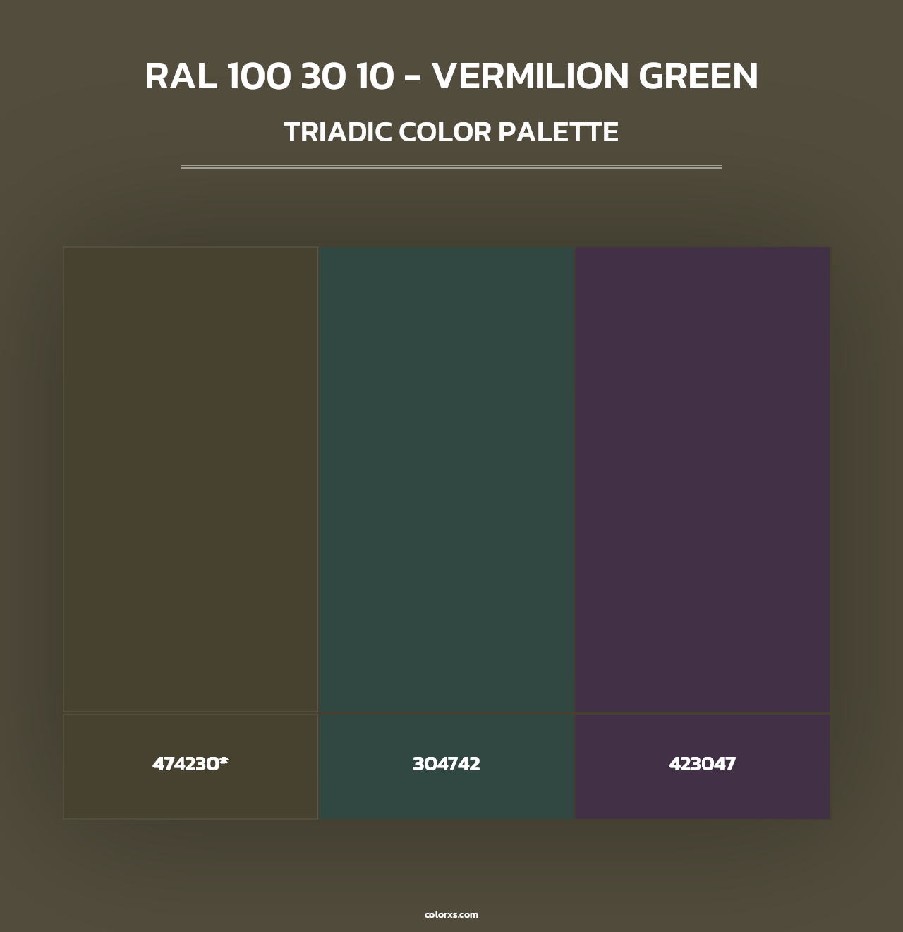 RAL 100 30 10 - Vermilion Green - Triadic Color Palette