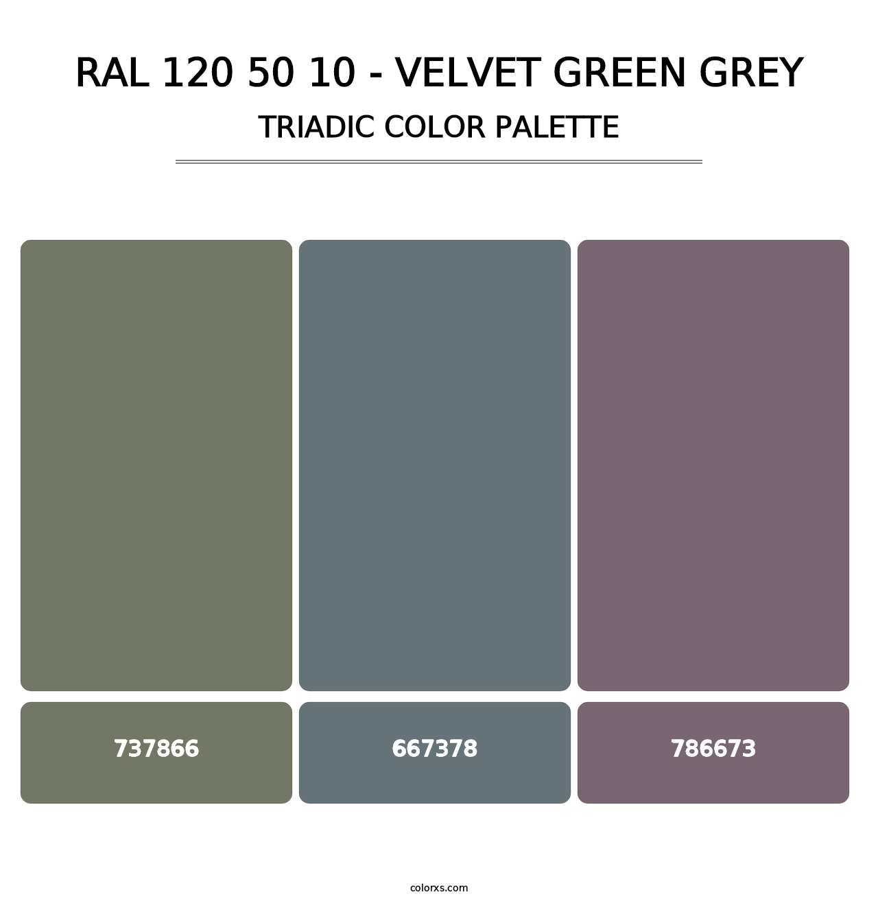 RAL 120 50 10 - Velvet Green Grey - Triadic Color Palette