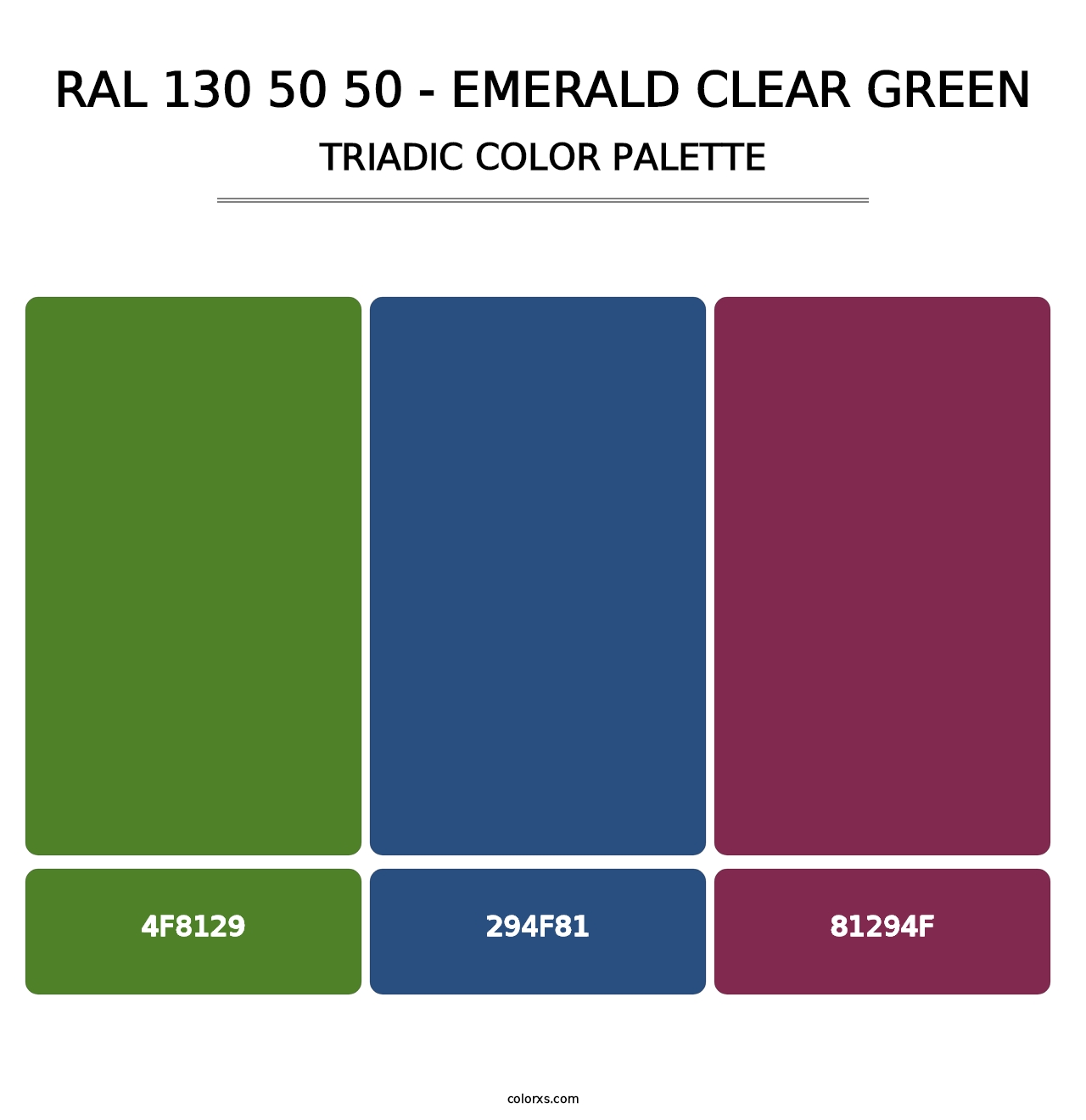RAL 130 50 50 - Emerald Clear Green - Triadic Color Palette