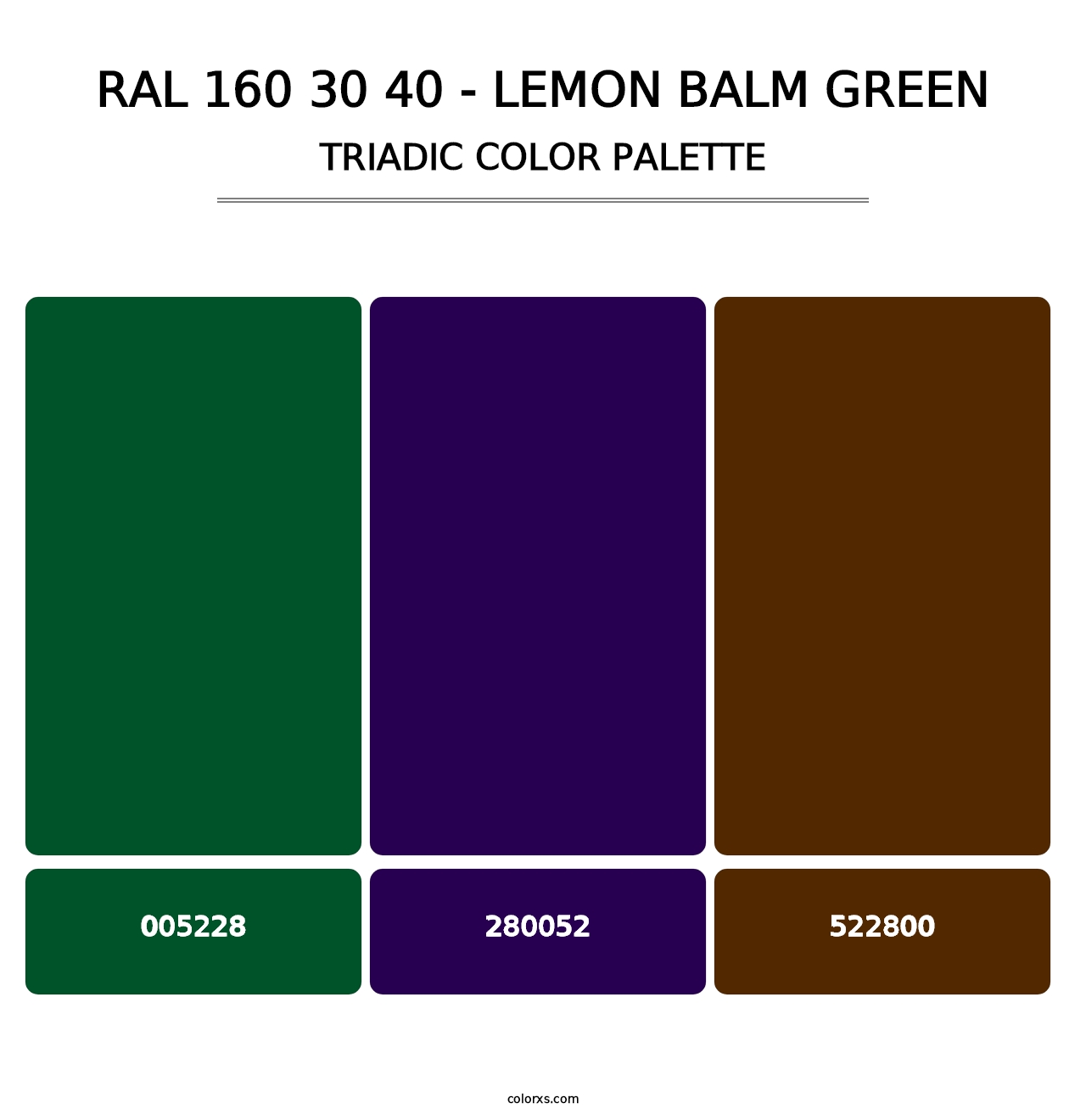 RAL 160 30 40 - Lemon Balm Green - Triadic Color Palette