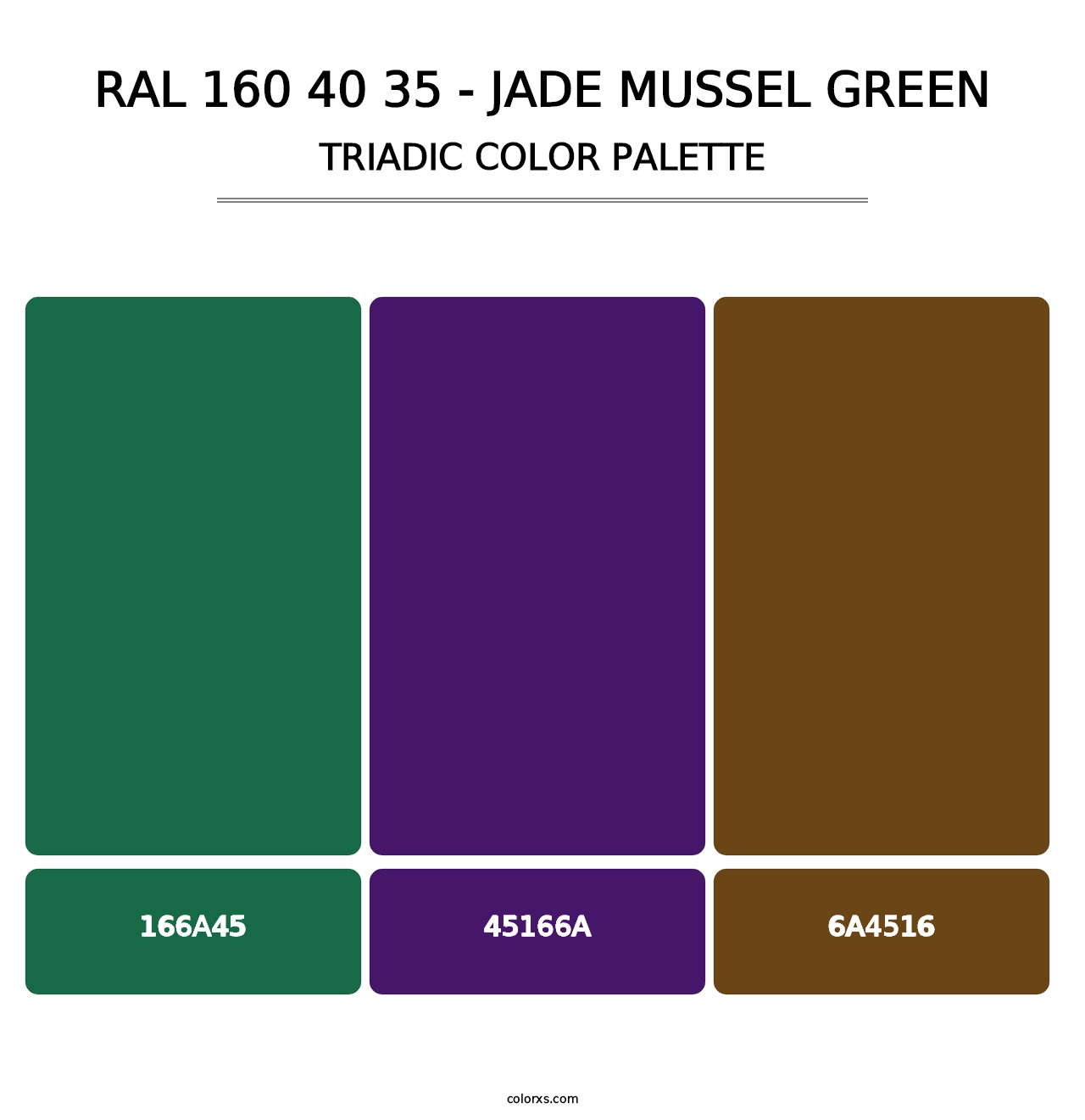 RAL 160 40 35 - Jade Mussel Green - Triadic Color Palette