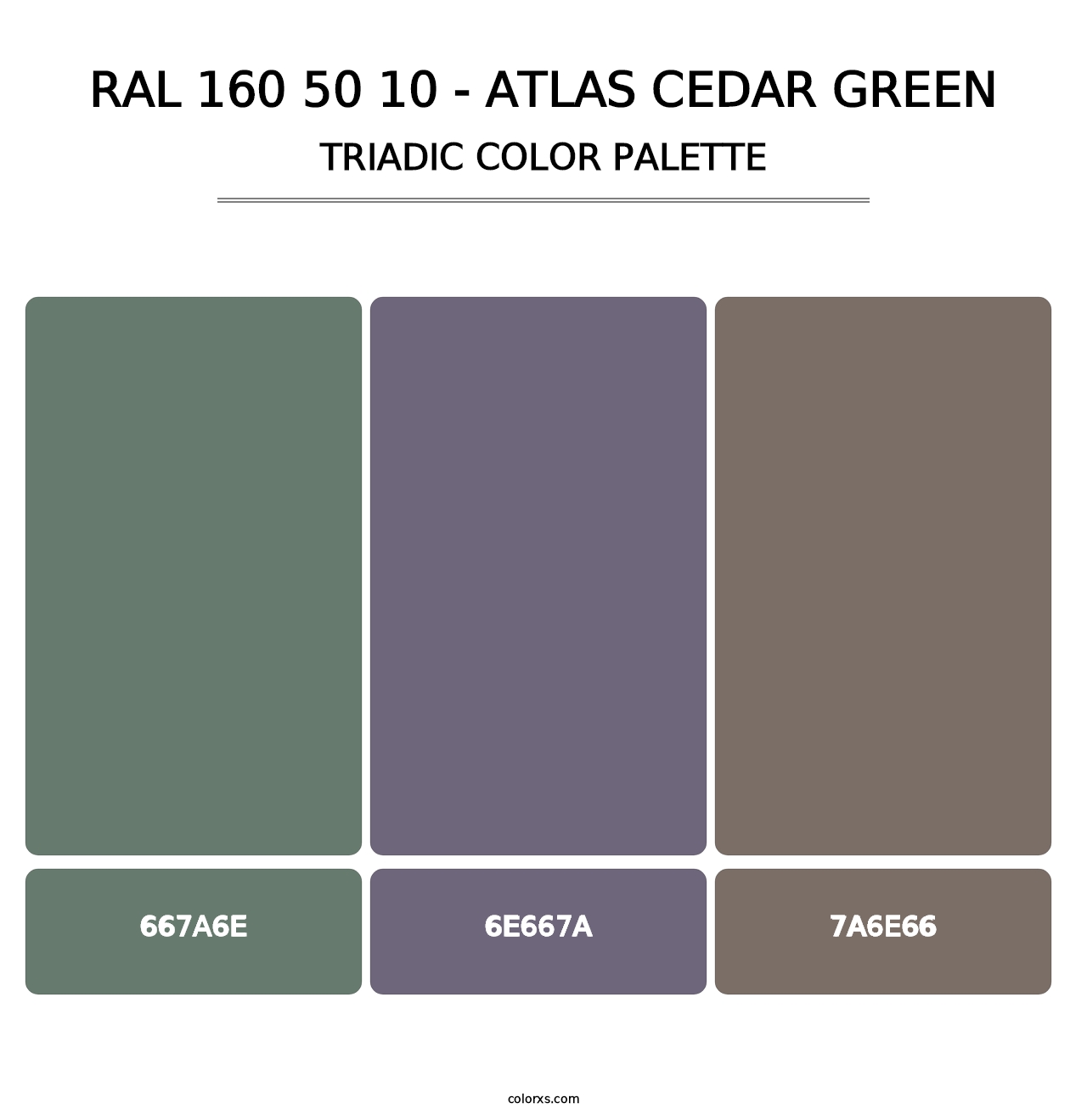 RAL 160 50 10 - Atlas Cedar Green - Triadic Color Palette