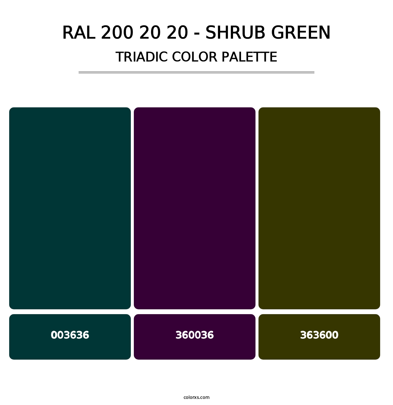 RAL 200 20 20 - Shrub Green - Triadic Color Palette